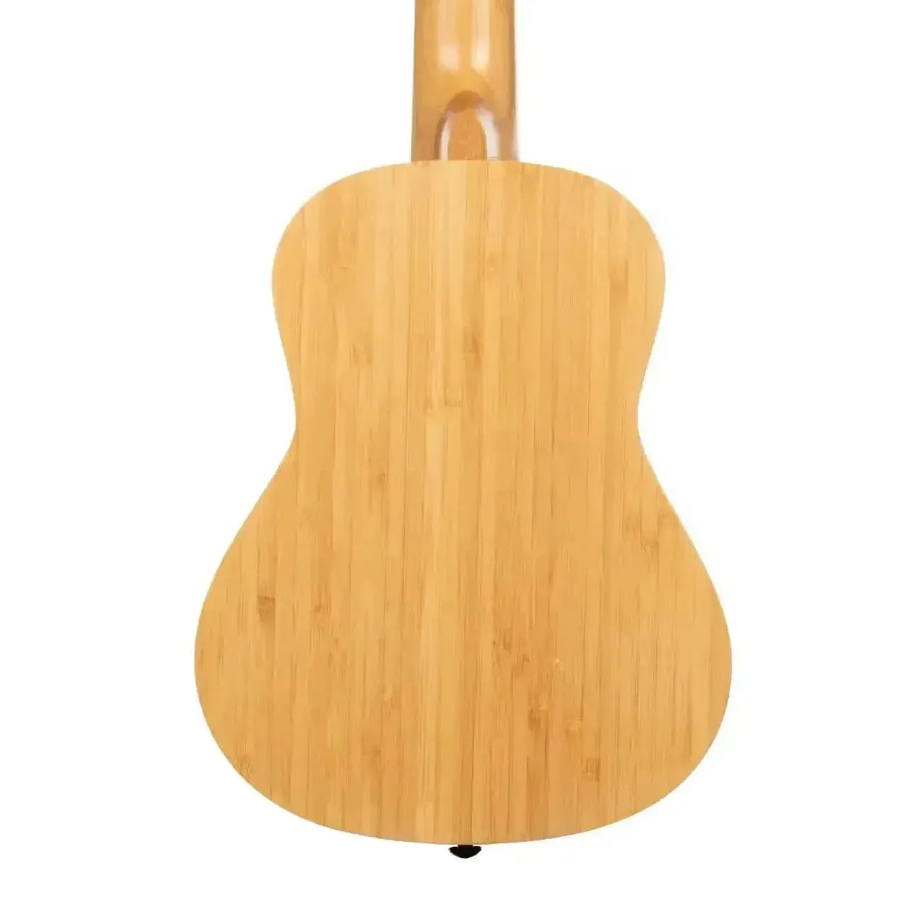 Kala BMB-C Solid Bamboo Concert Ukulele, back view, showing light wood grain and satin finish.