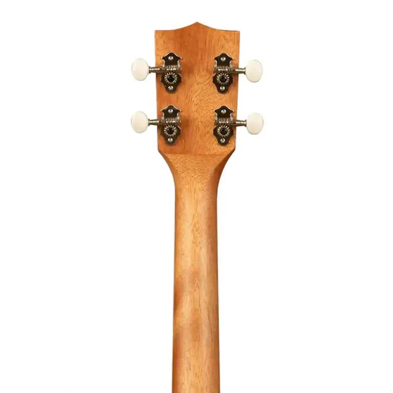 Kala Natural Mahogany Tenor Banjolele headstock and neck, showing four white tuning pegs.