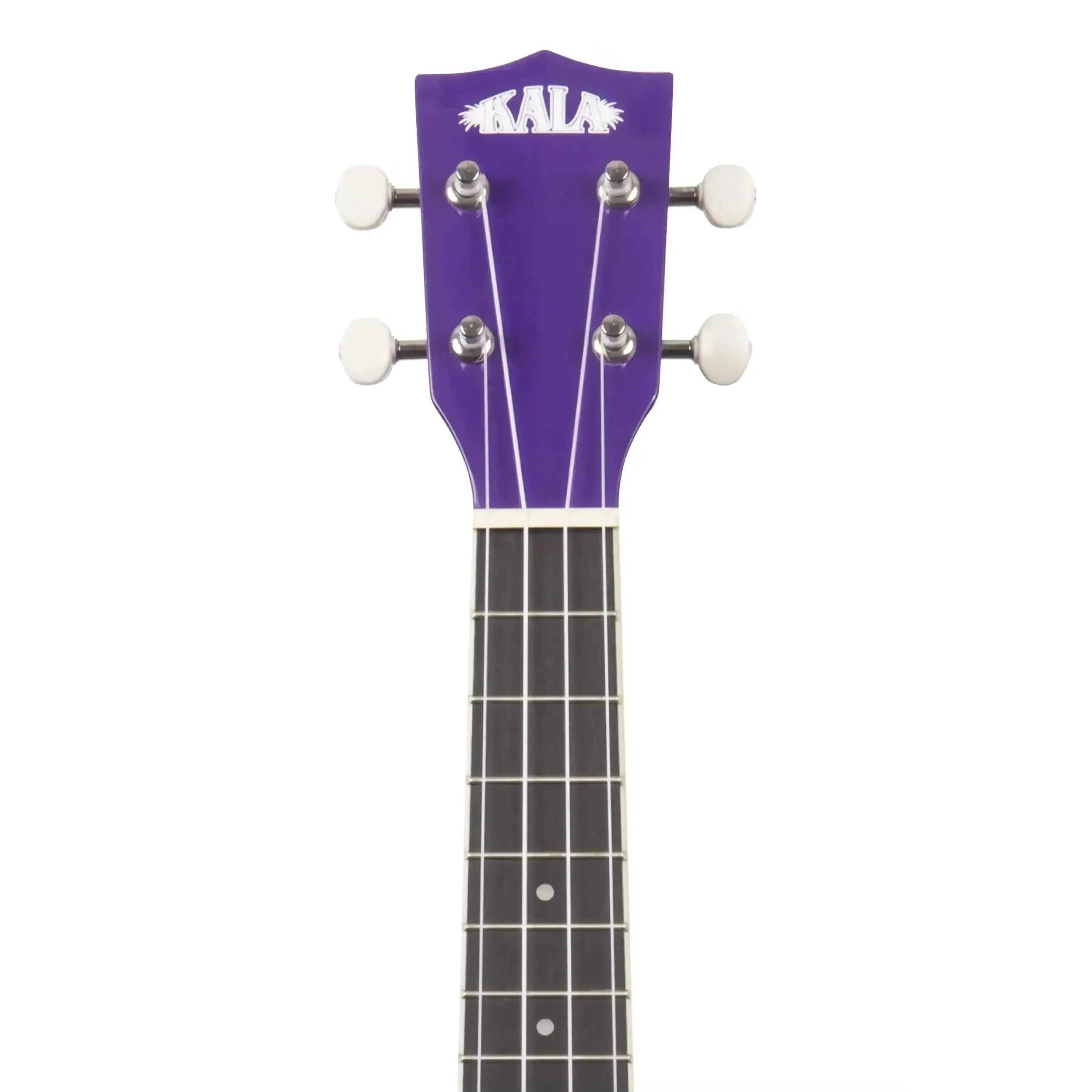 Kala CANDY-BER Blackberry Concert Ukulele headstock and neck, featuring a vibrant purple finish.