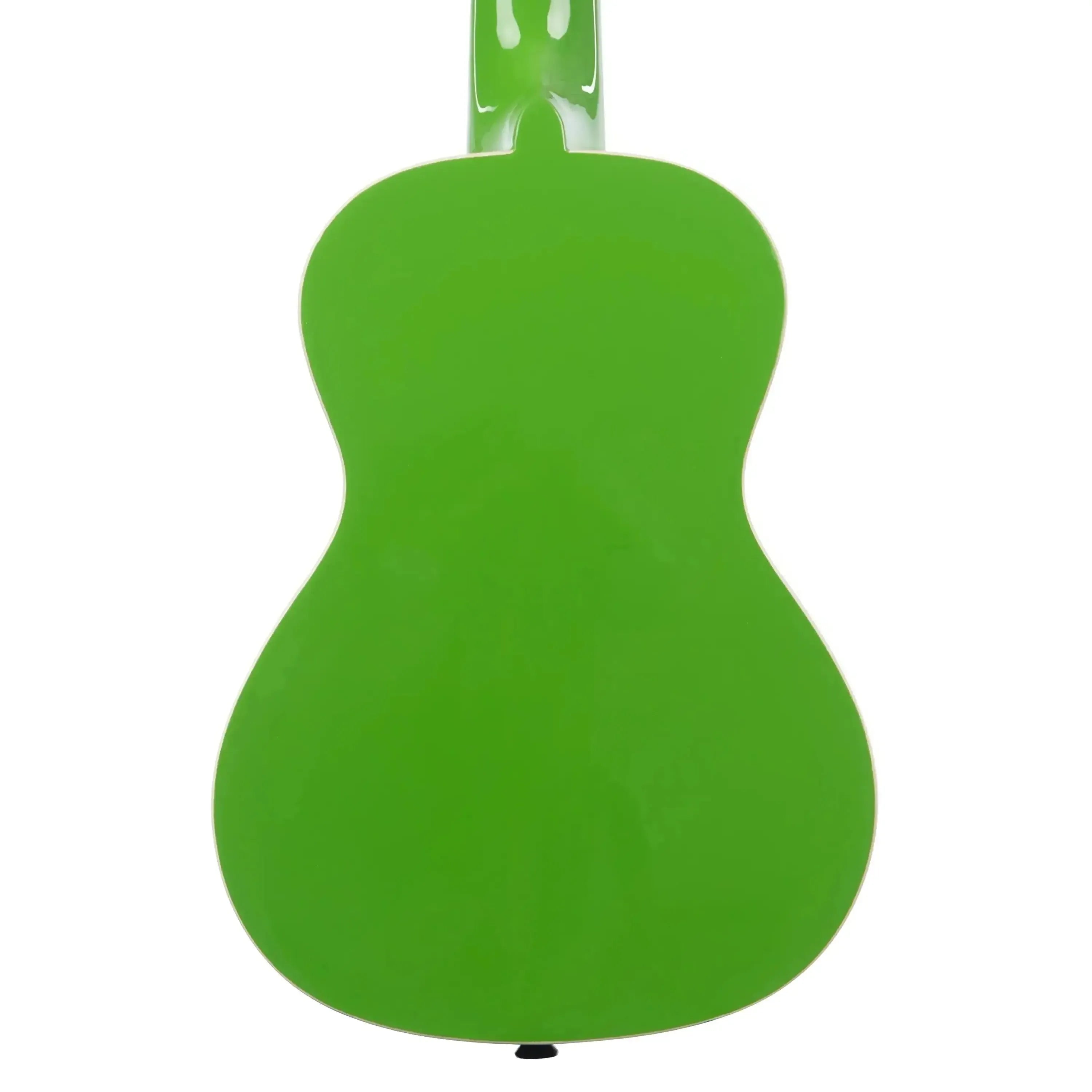 Back of a Kala CANDY-KEY Key Lime Concert Ukulele with a high-gloss green finish and creme binding.
