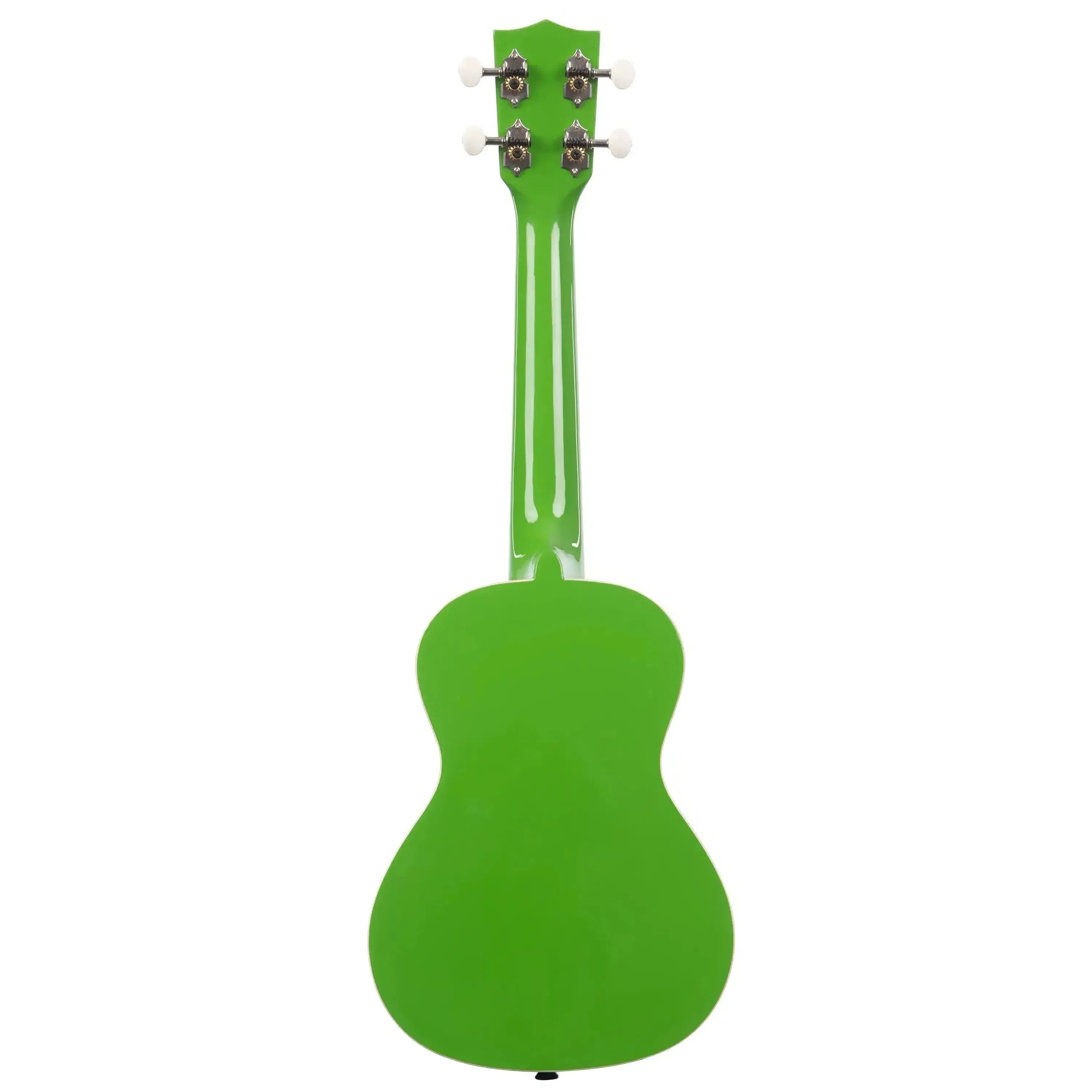 Back of a high-gloss Key Lime Kala CANDY-KEY Concert Ukulele with a green neck and headstock.