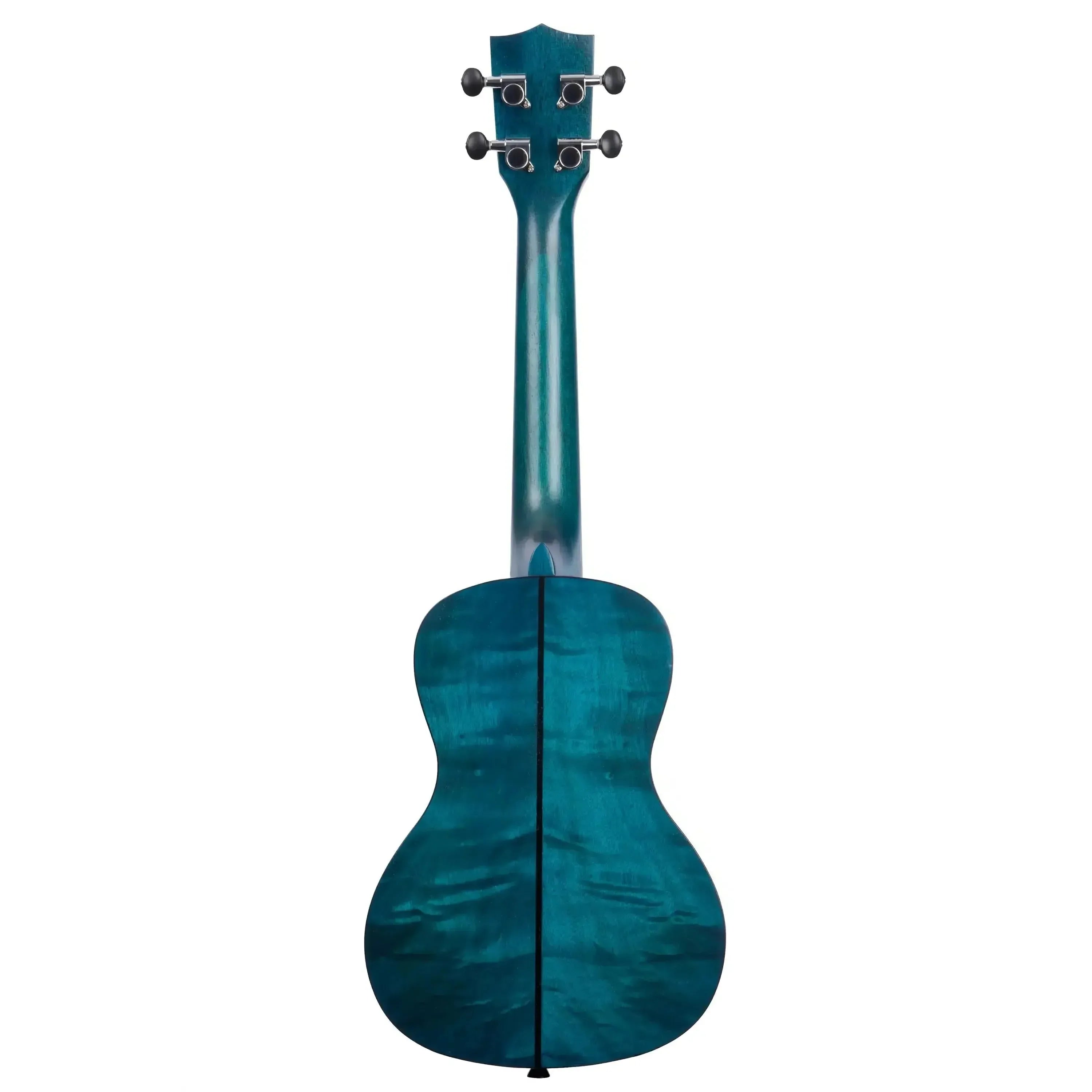 Back of a Kala CEMB Blue Exotic Mahogany Concert Ukulele with satin finish.