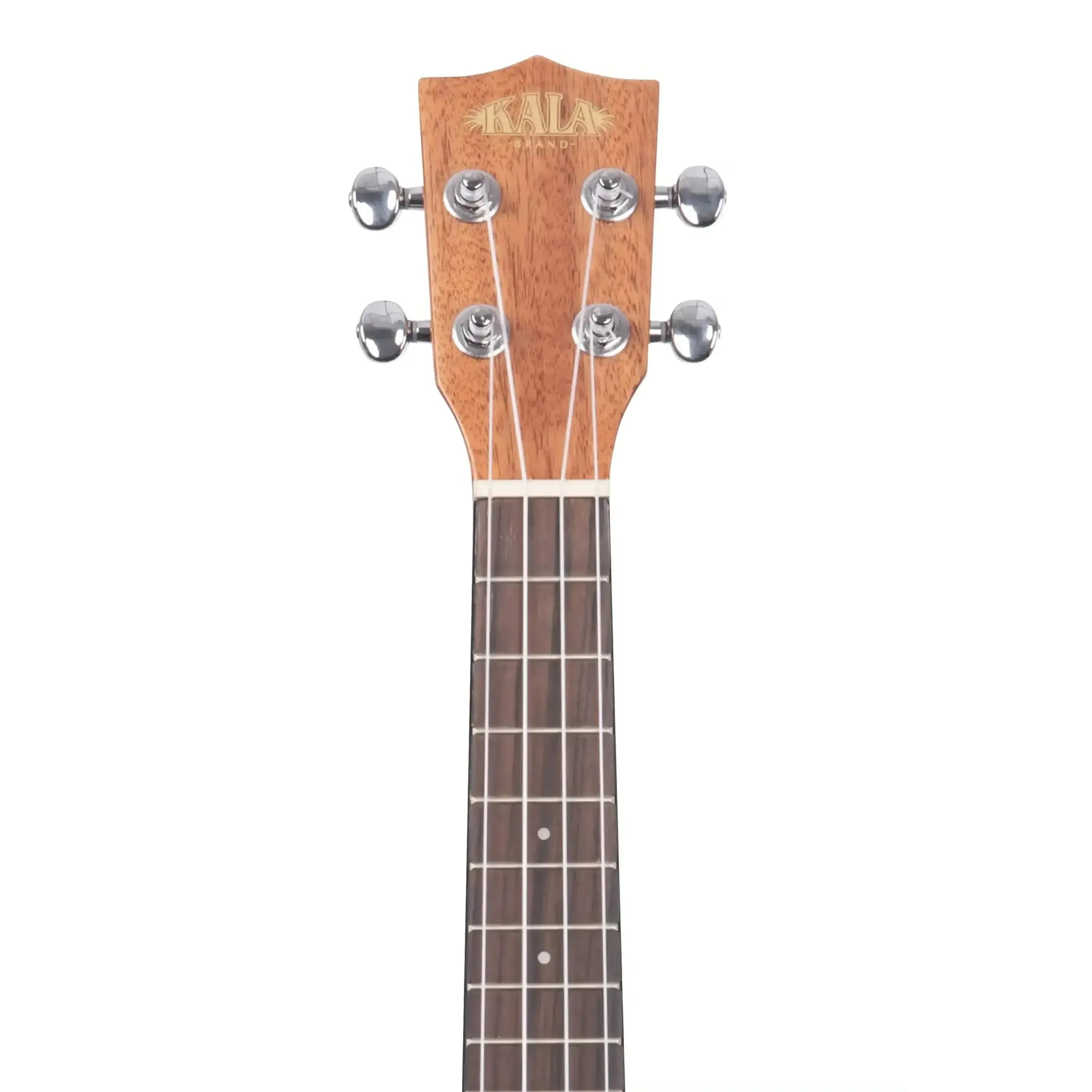 Kala Gloss Mahogany Concert Ukulele headstock with silver tuning pegs and rosewood fretboard.
