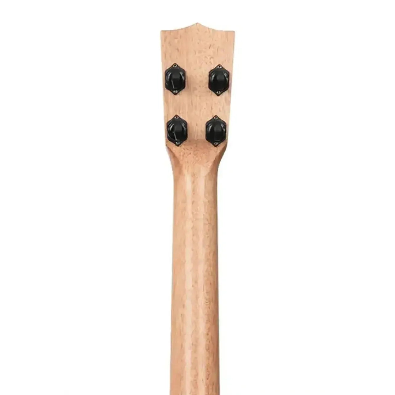 Kala Curly Mango Baritone Ukulele mahogany neck and headstock with black tuners.