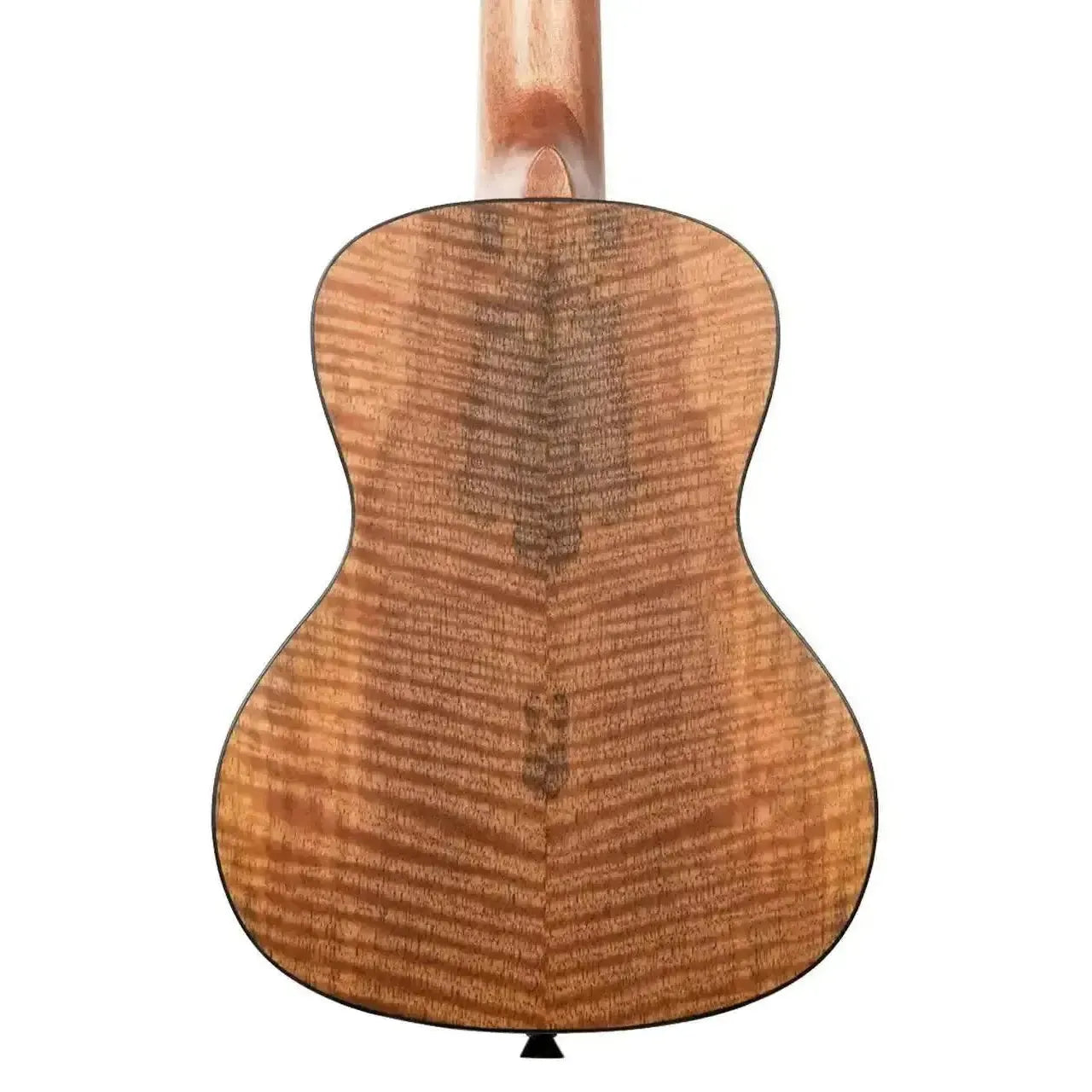 Back of a Kala CM-C Curly Mango Concert Ukulele, showing its distinctive wood grain and satin finish.