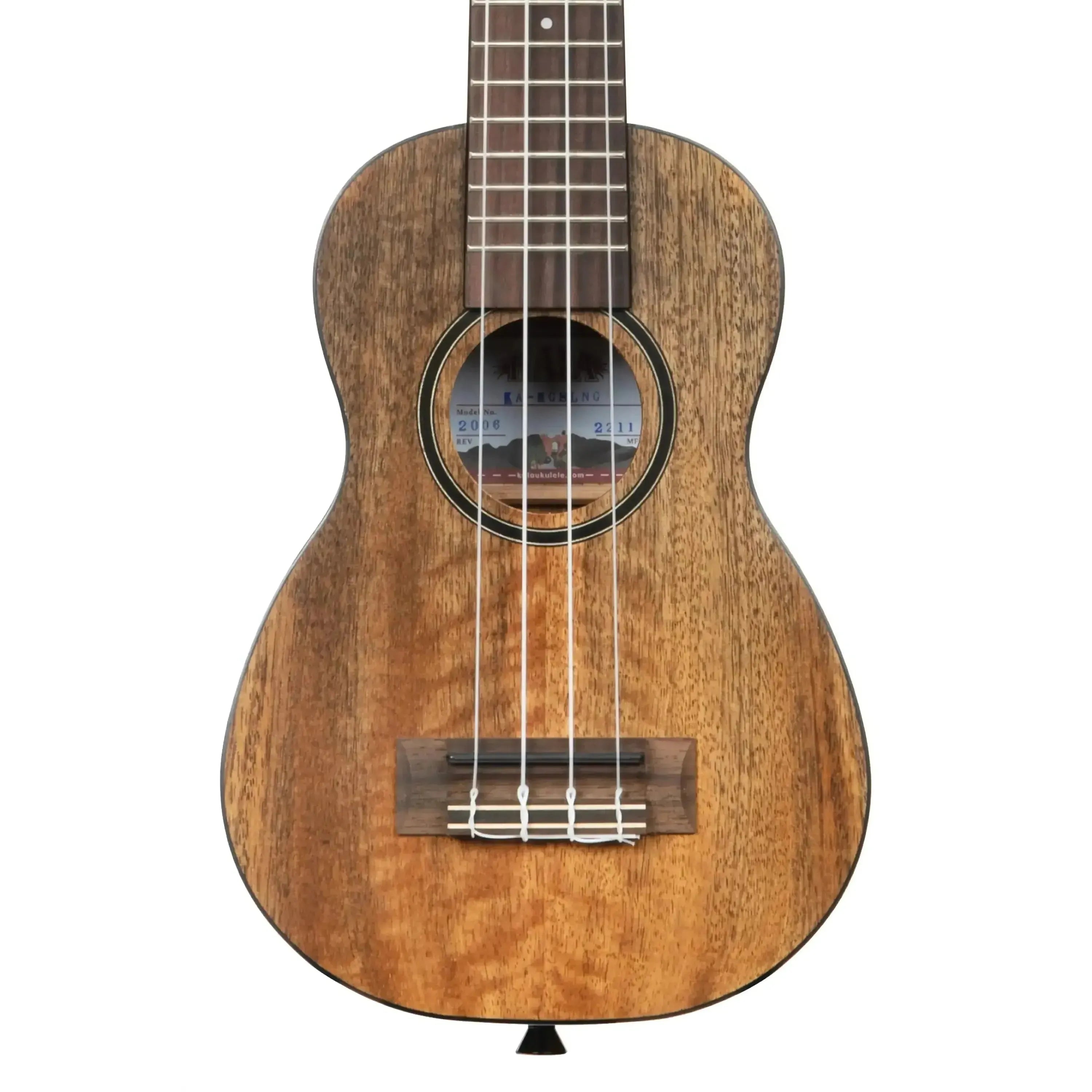 Kala CM-SLN Curly Mango Longneck Soprano Ukulele, close-up of the body and fretboard.