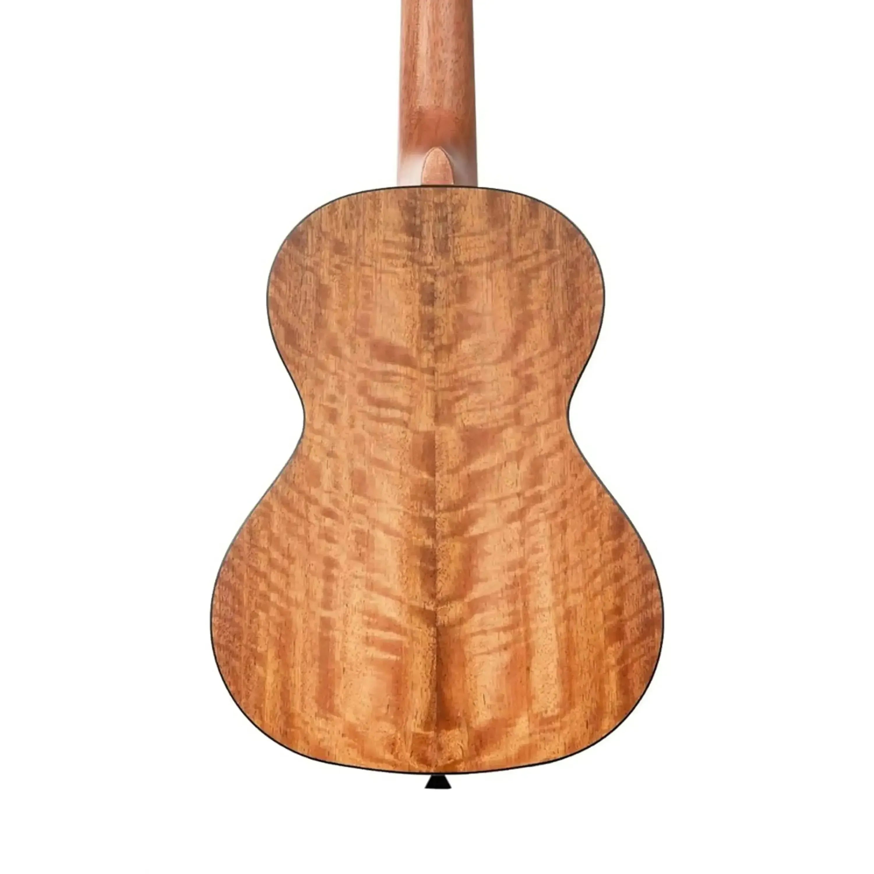 Kala CM-T Curly Mango Tenor Ukulele back, showing its warm, wavy wood grain and black binding.