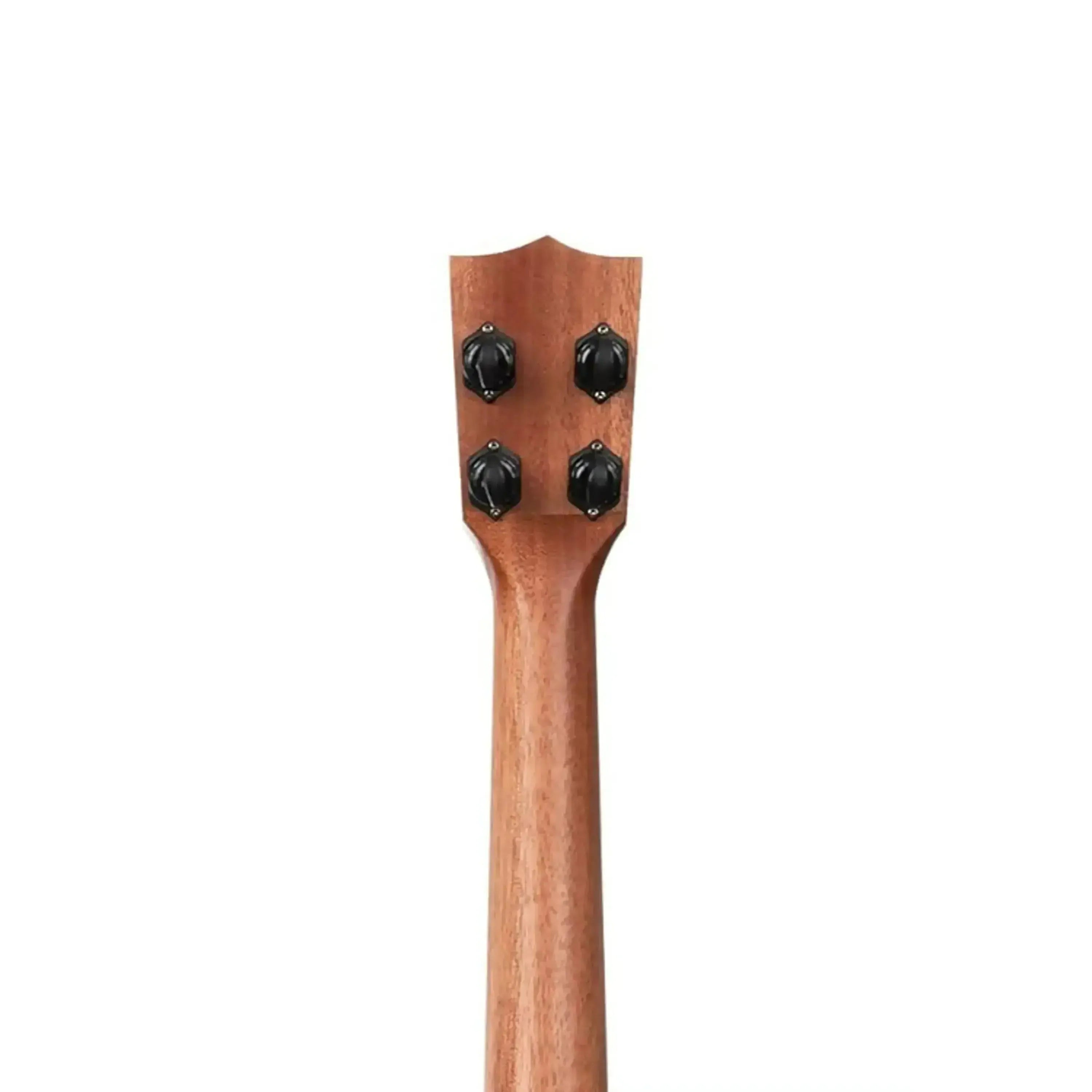 Back of Kala Curly Mango Tenor Ukulele headstock and mahogany neck with black tuning pegs.