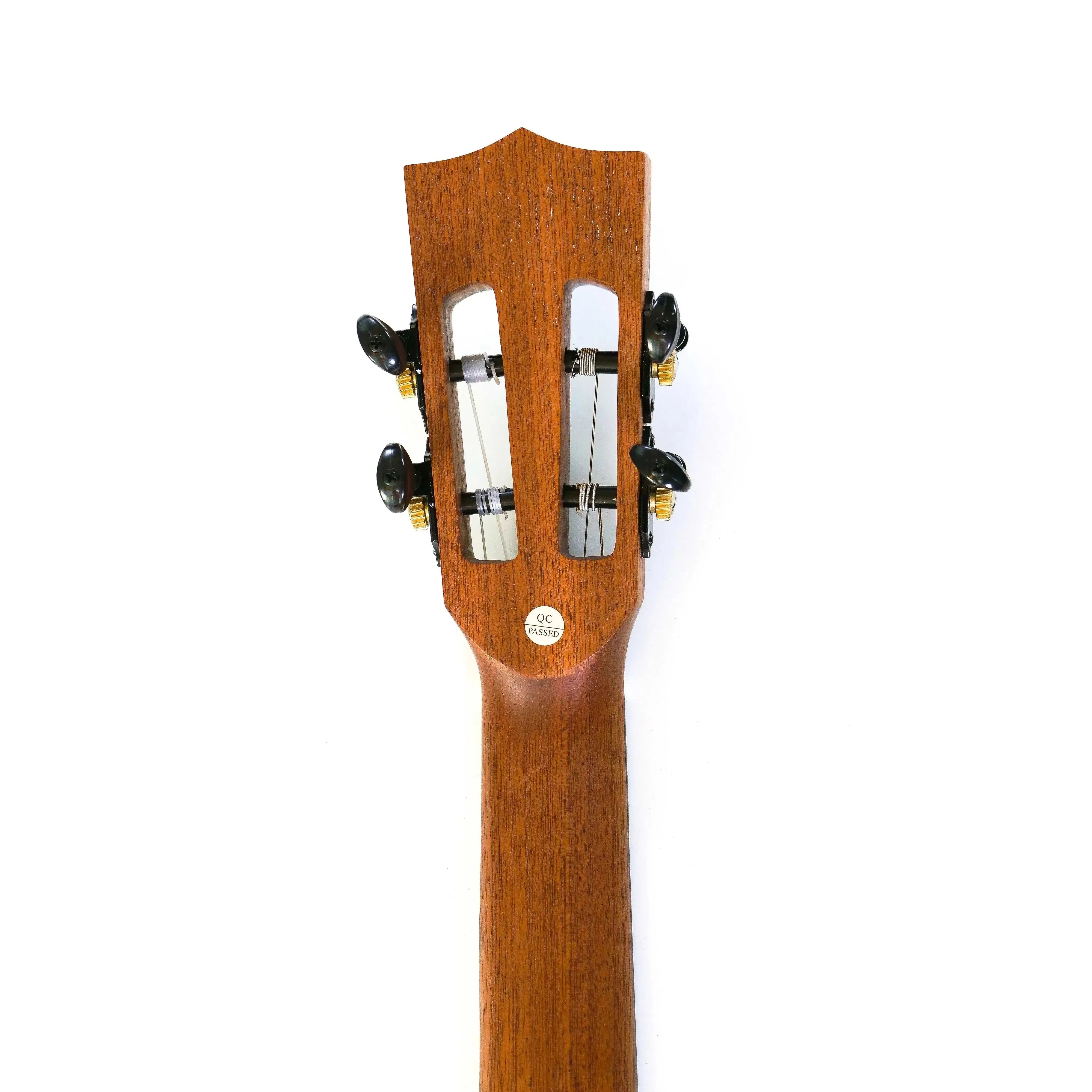 Kala Contour Series Baritone Ukulele headstock, mahogany neck, slotted design, black tuners.