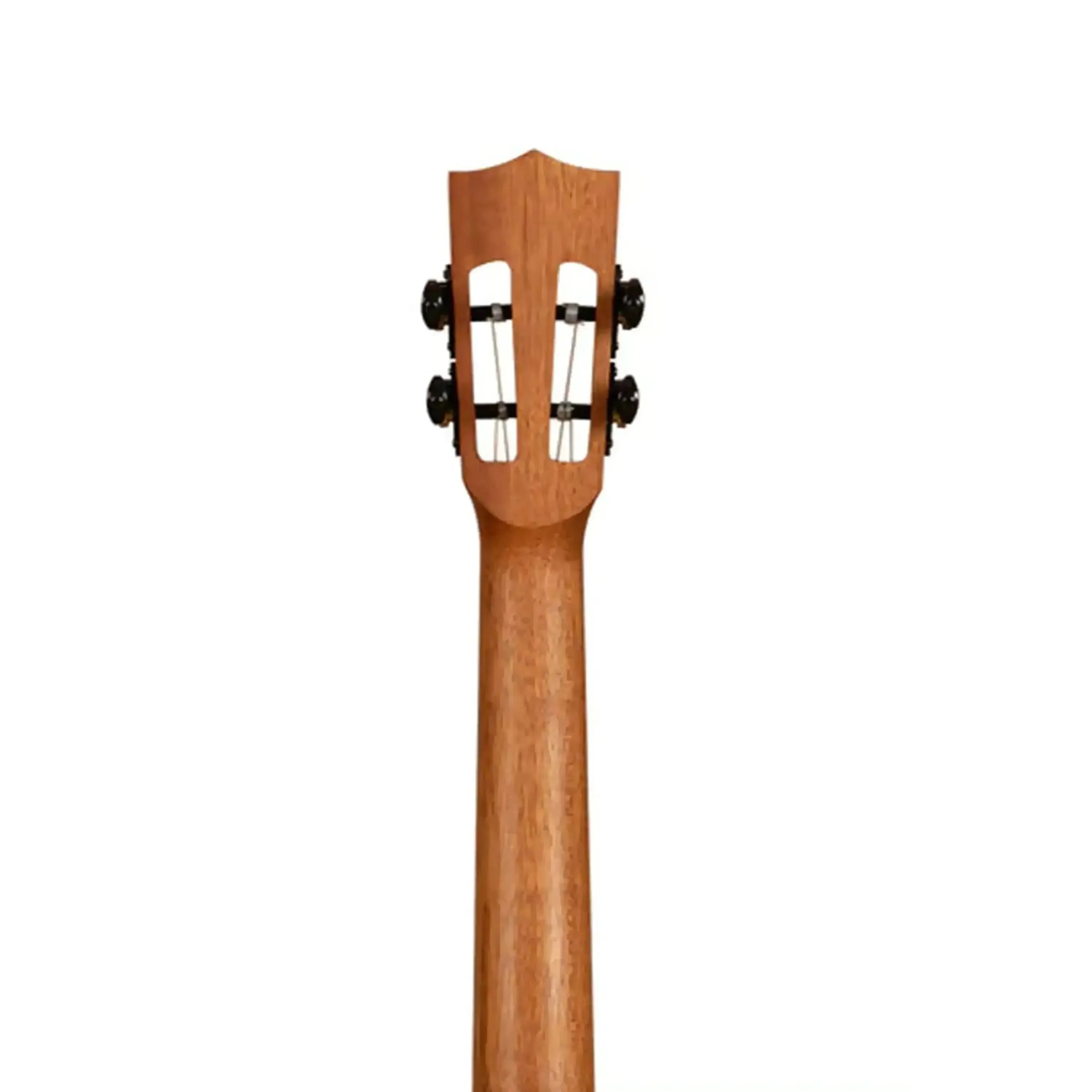 Back of Kala Contour Series tenor ukulele headstock and mahogany neck with black tuners.