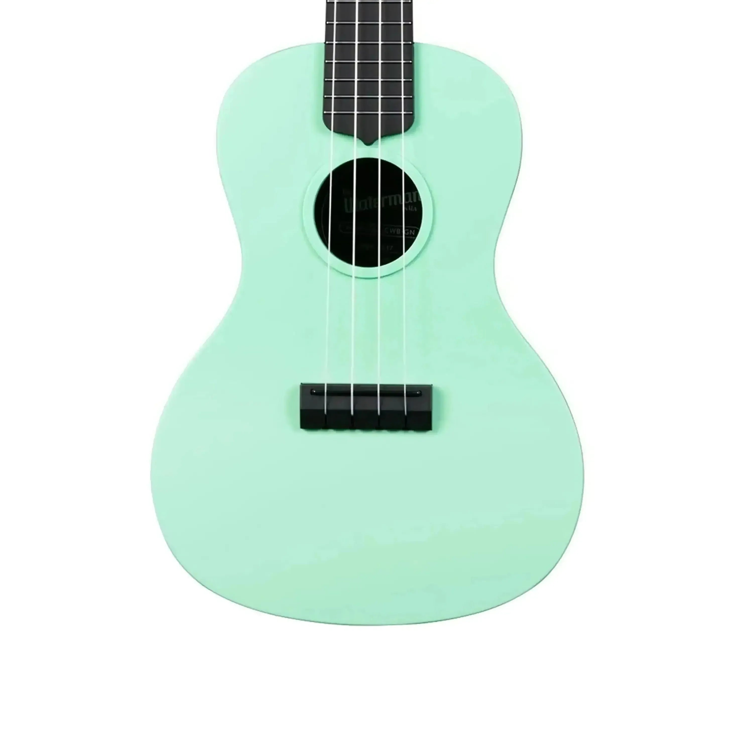 Kala Waterman Sea Foam Green Concert Ukulele, ABS Composite body with black fretboard and bridge.