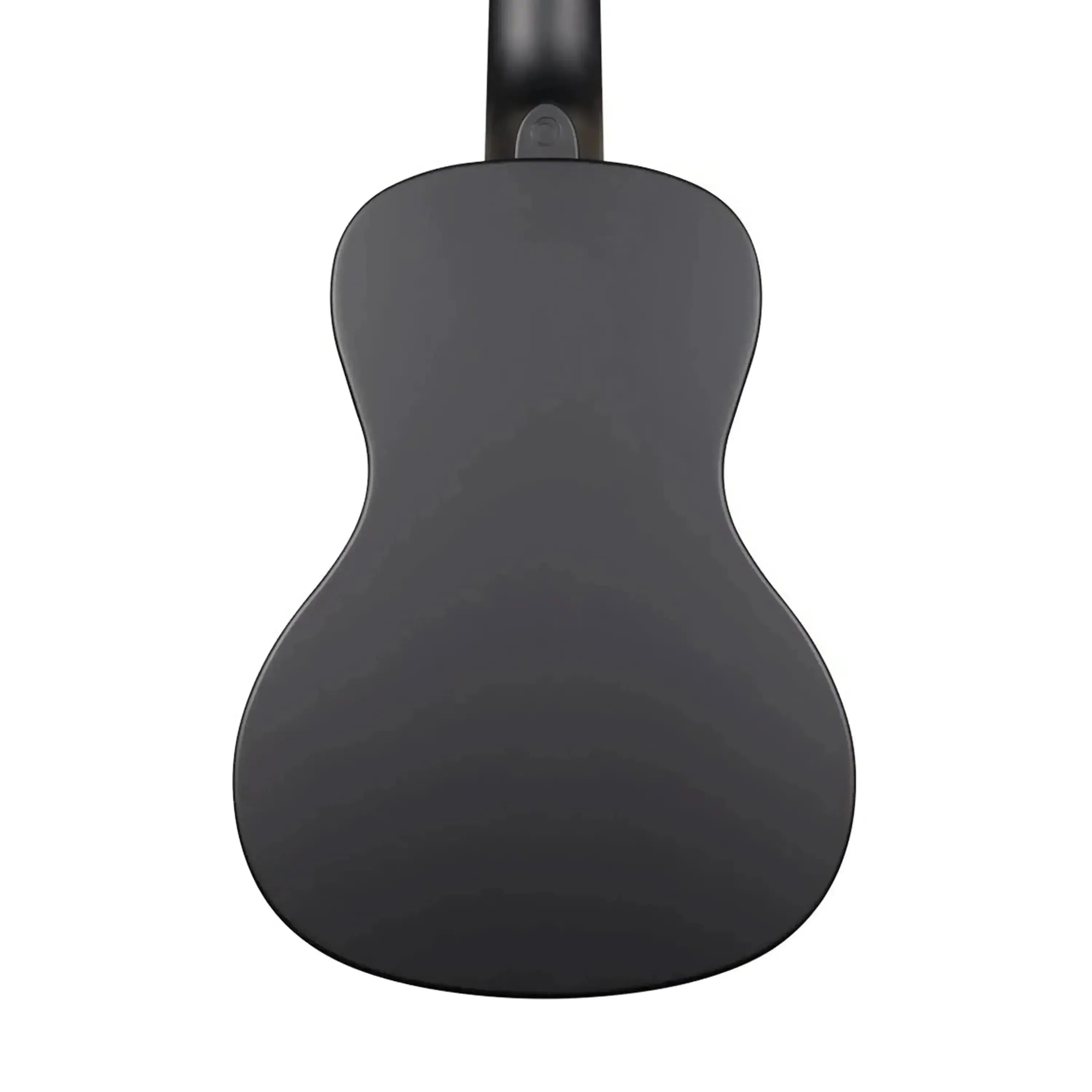 Back of a matte black Kala Waterman Concert Ukulele, showing its smooth ABS composite body.