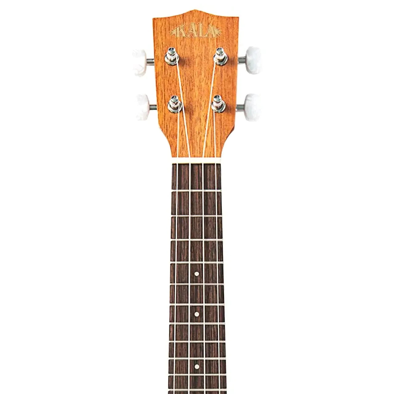 Kala Evelyn Young Desert Storylines soprano ukulele headstock and fretboard, natural wood finish.