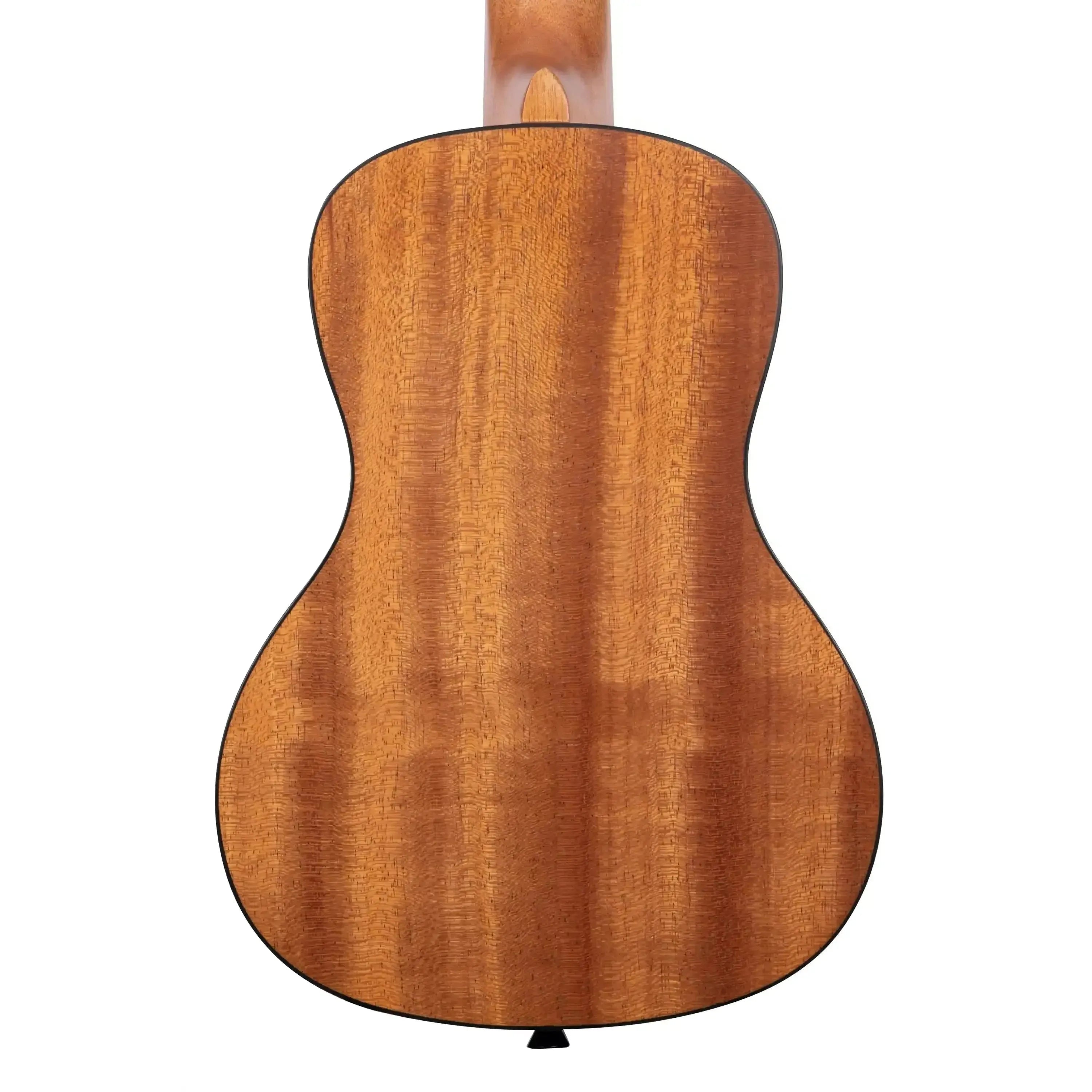 Kala Emi Sunshine Signature Concert Ukulele back, showing its mahogany wood grain and black strap button.