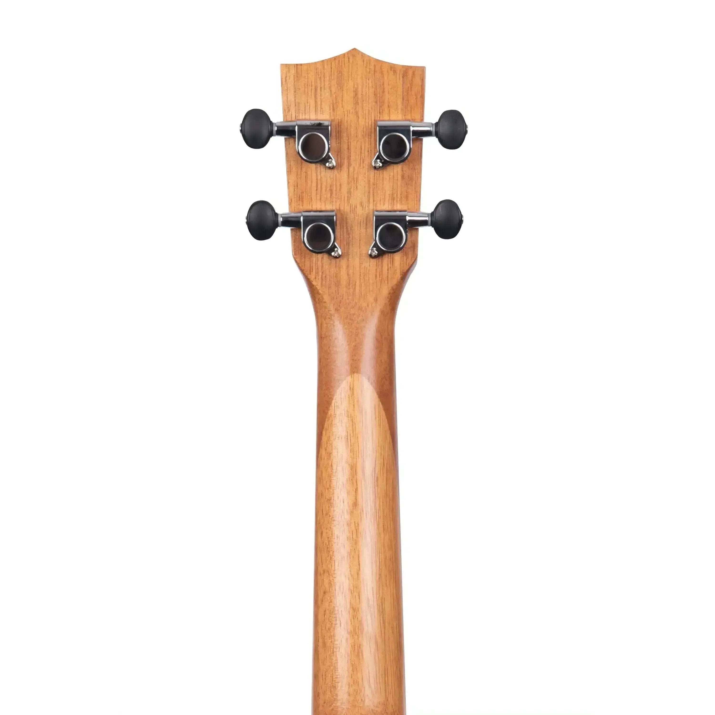 Back of Kala Emi Sunshine Signature Concert Ukulele neck and headstock with black tuning pegs.