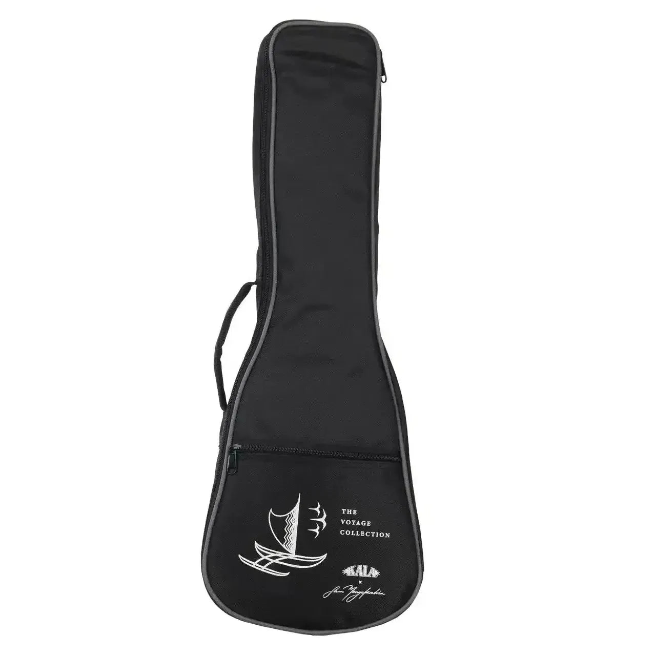 Kala black ukulele gig bag with "The Voyage Collection" logo and gray trim.