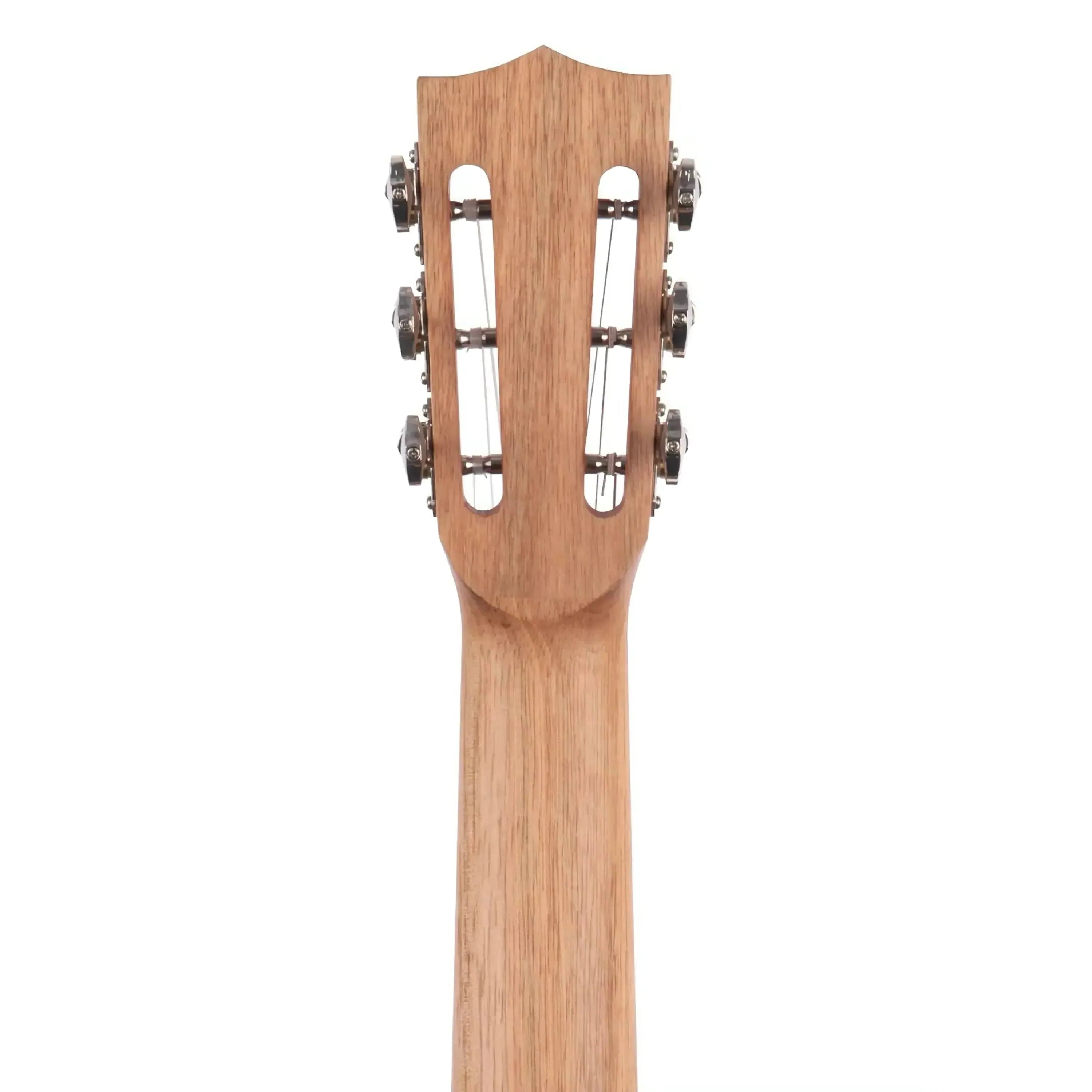 Kala GL-E Satin Mahogany 6-String Guitarlele headstock and neck, showing slotted tuners.