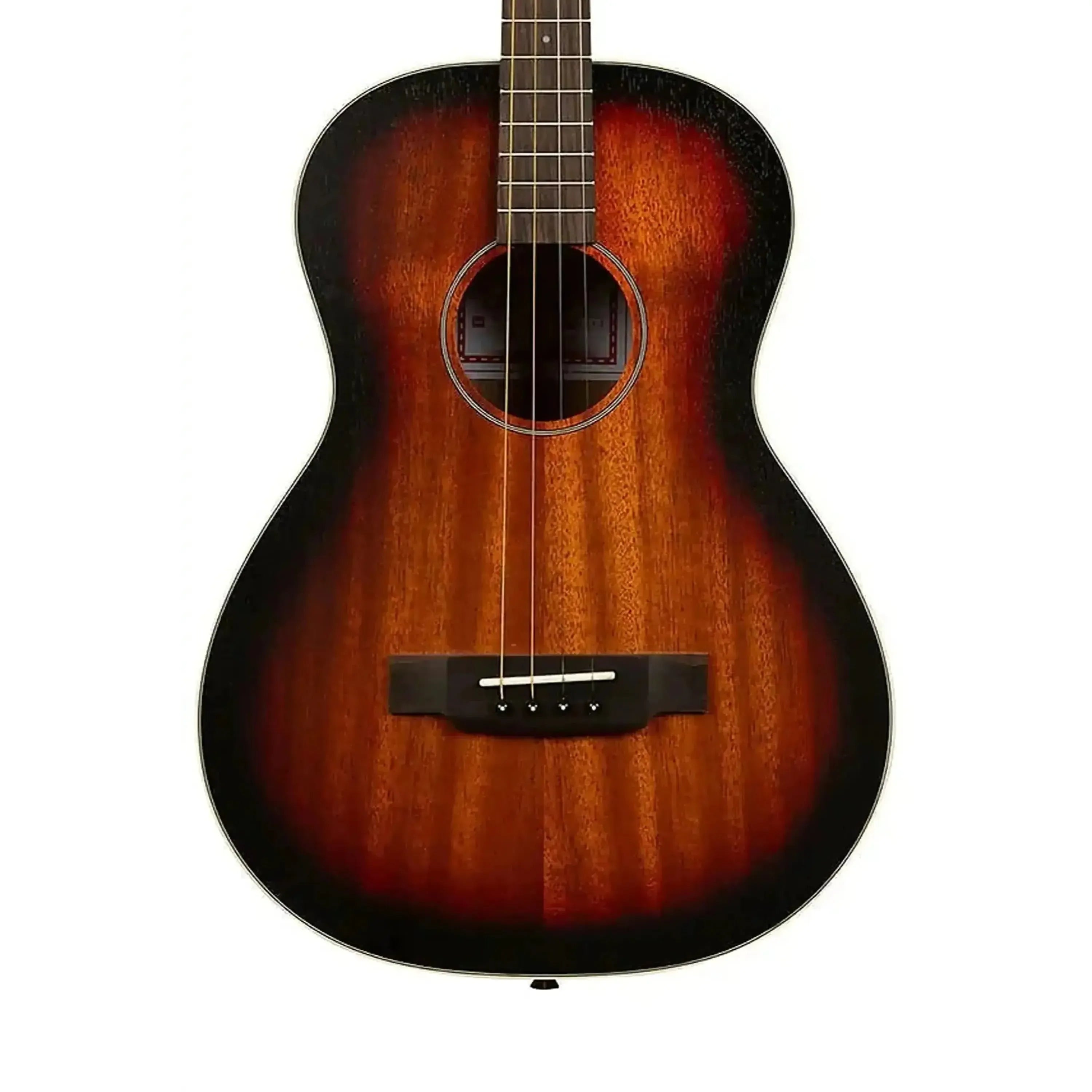 Kala GTR-TB tenor guitar with solid mahogany top, sunburst finish, and cream binding.