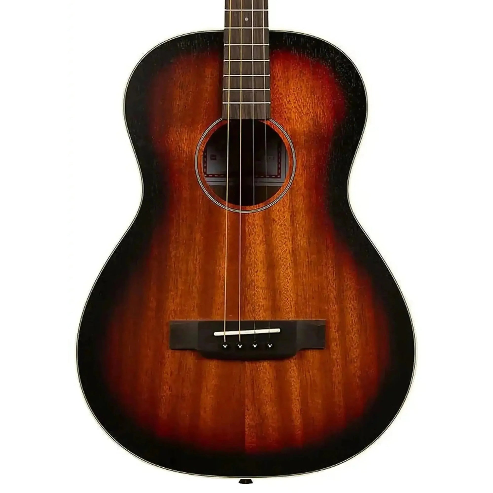 Kala GTR-TB tenor guitar with solid mahogany top, sunburst finish, and cream binding.