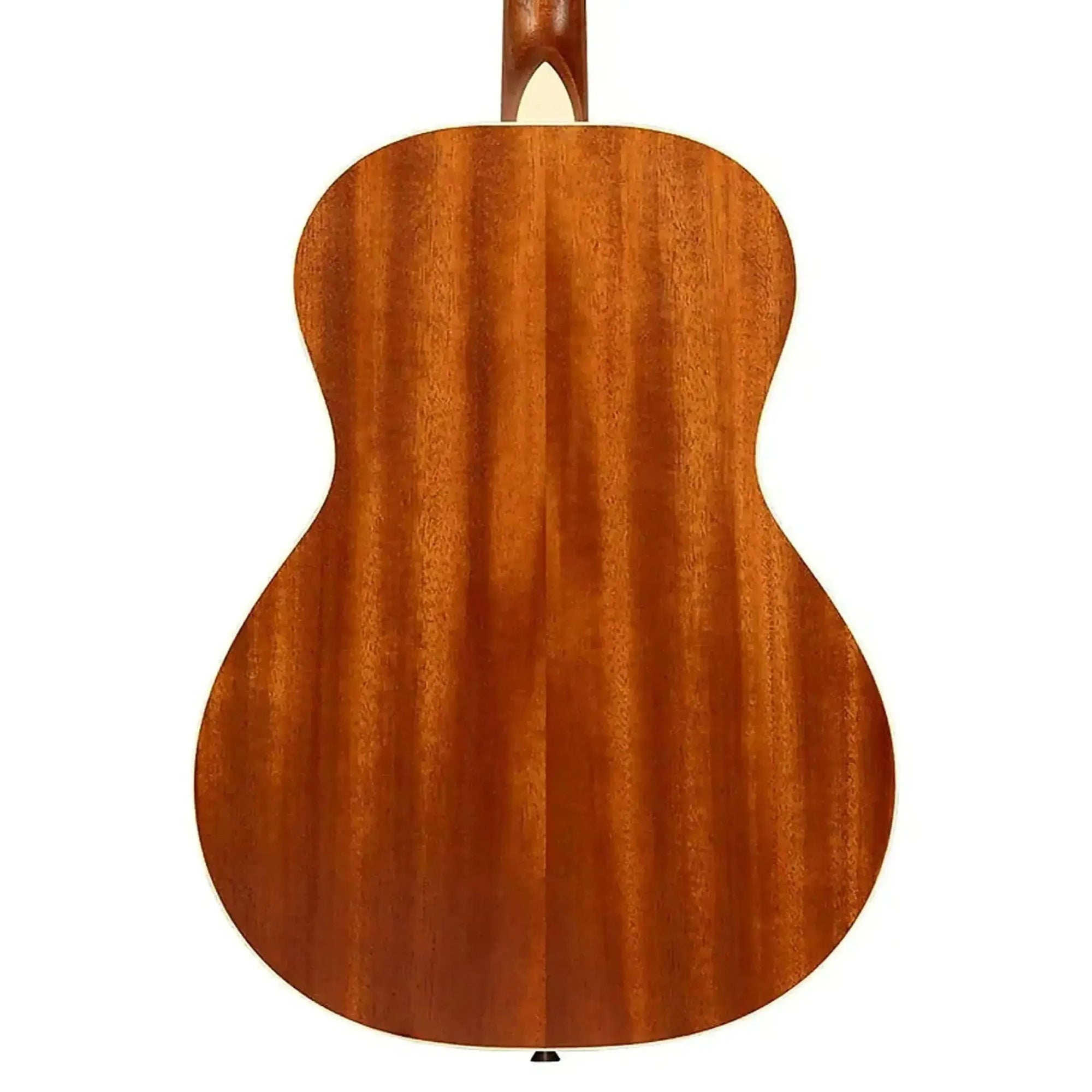 Back of Kala GTR-TB tenor guitar, showing laminated mahogany with cream binding.