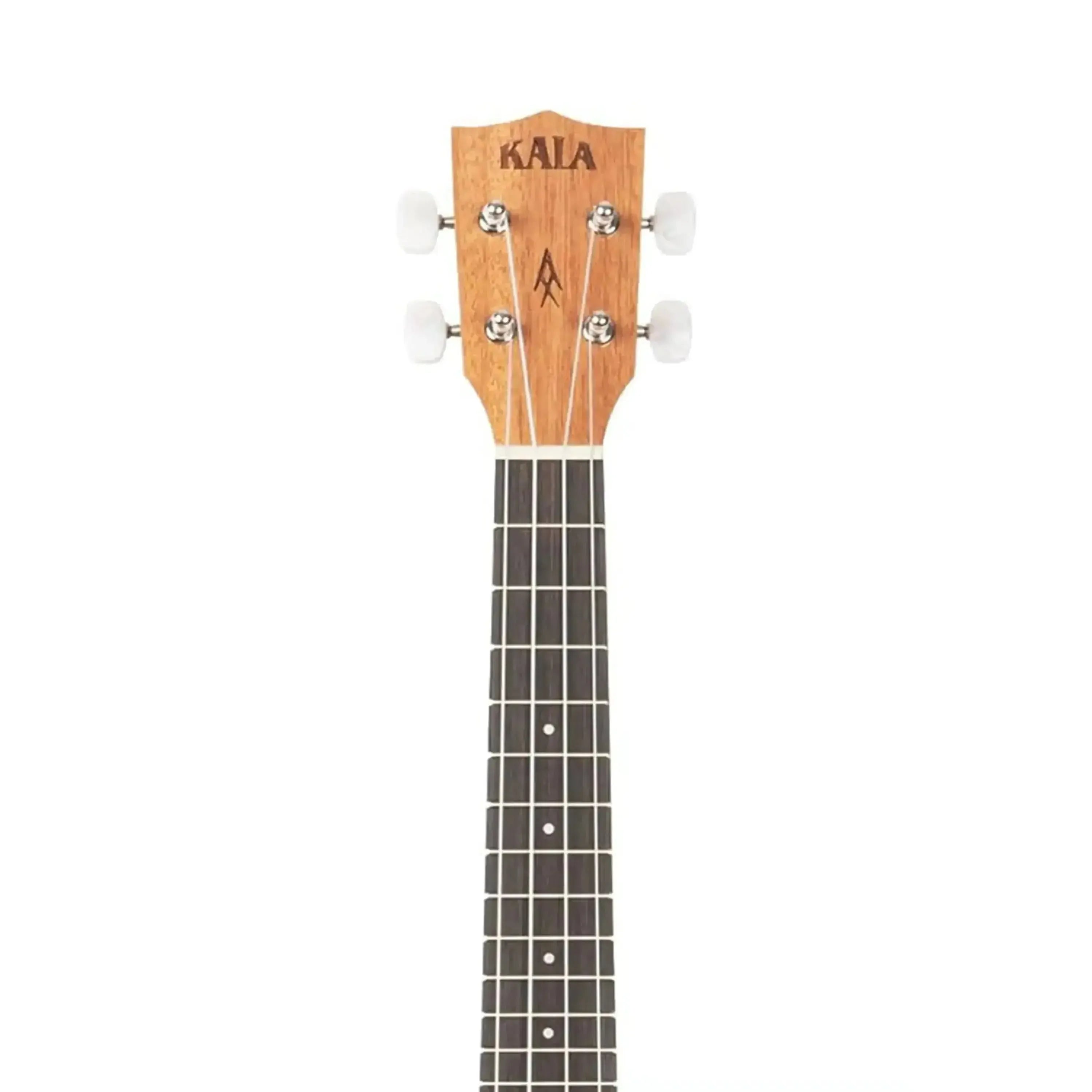 Kala GUIDANCE-C Concert Ukulele headstock and neck, showing mahogany wood, white tuning pegs, and rosewood fretboard.