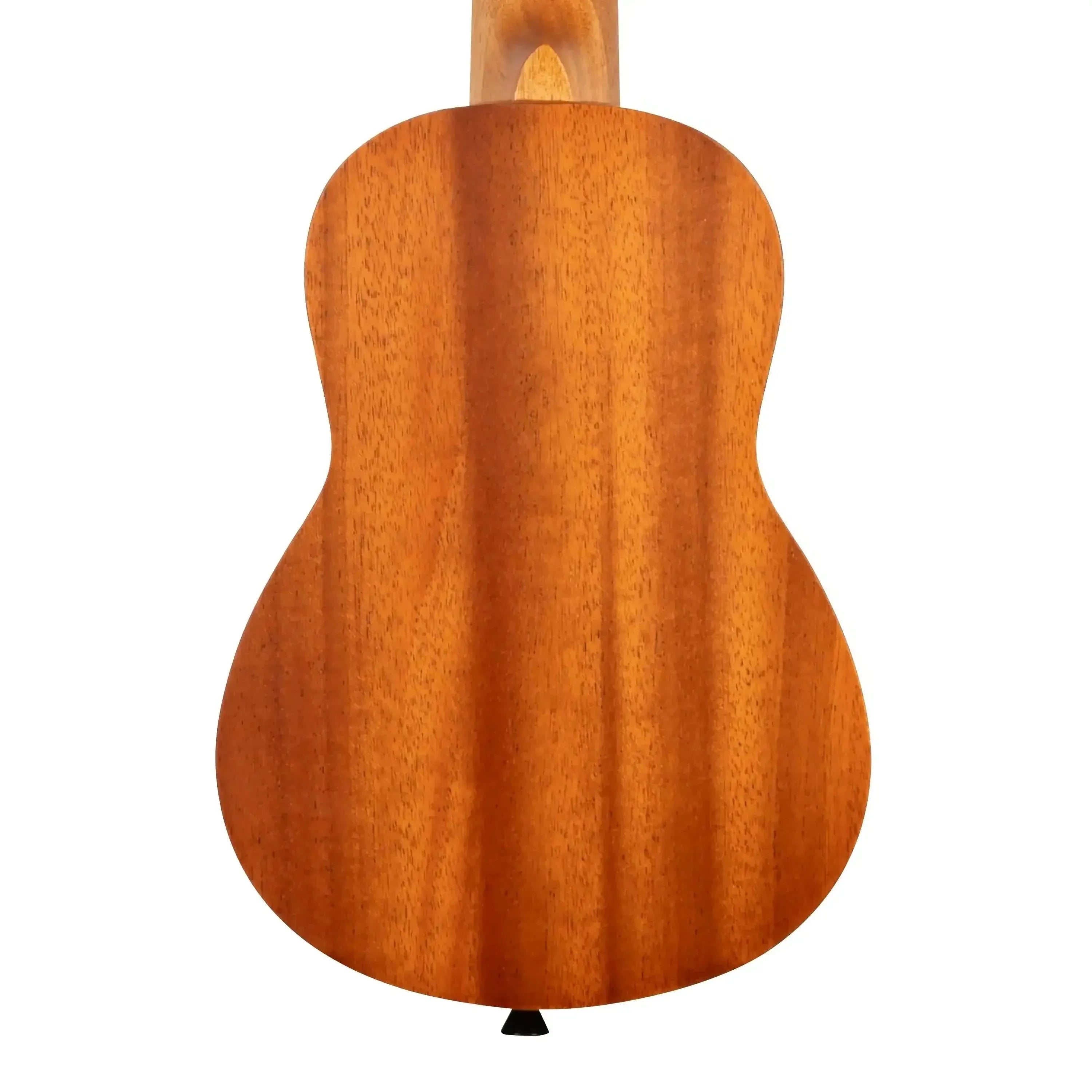 Back of a Kala Hibiscus-S Soprano Ukulele, showing its warm mahogany wood grain and satin finish.