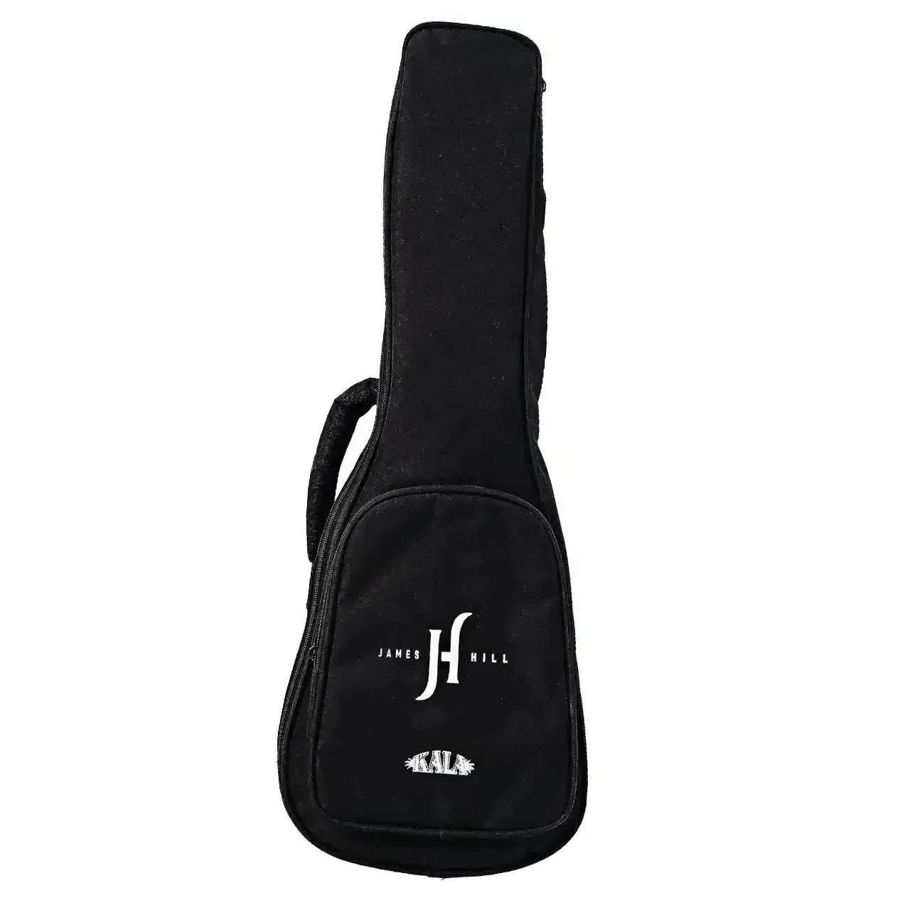 Kala James Hill Signature black gig bag for concert ukulele with white logo.