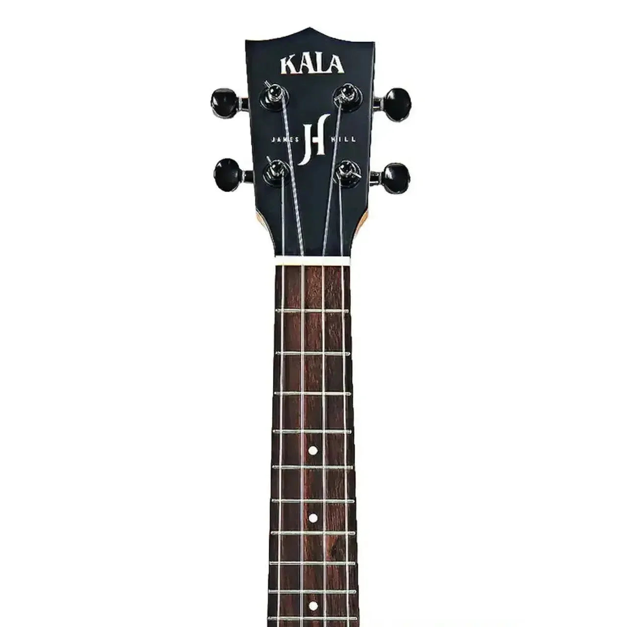 Kala James Hill Signature Concert Ukulele headstock and fretboard, dark wood with white logo.