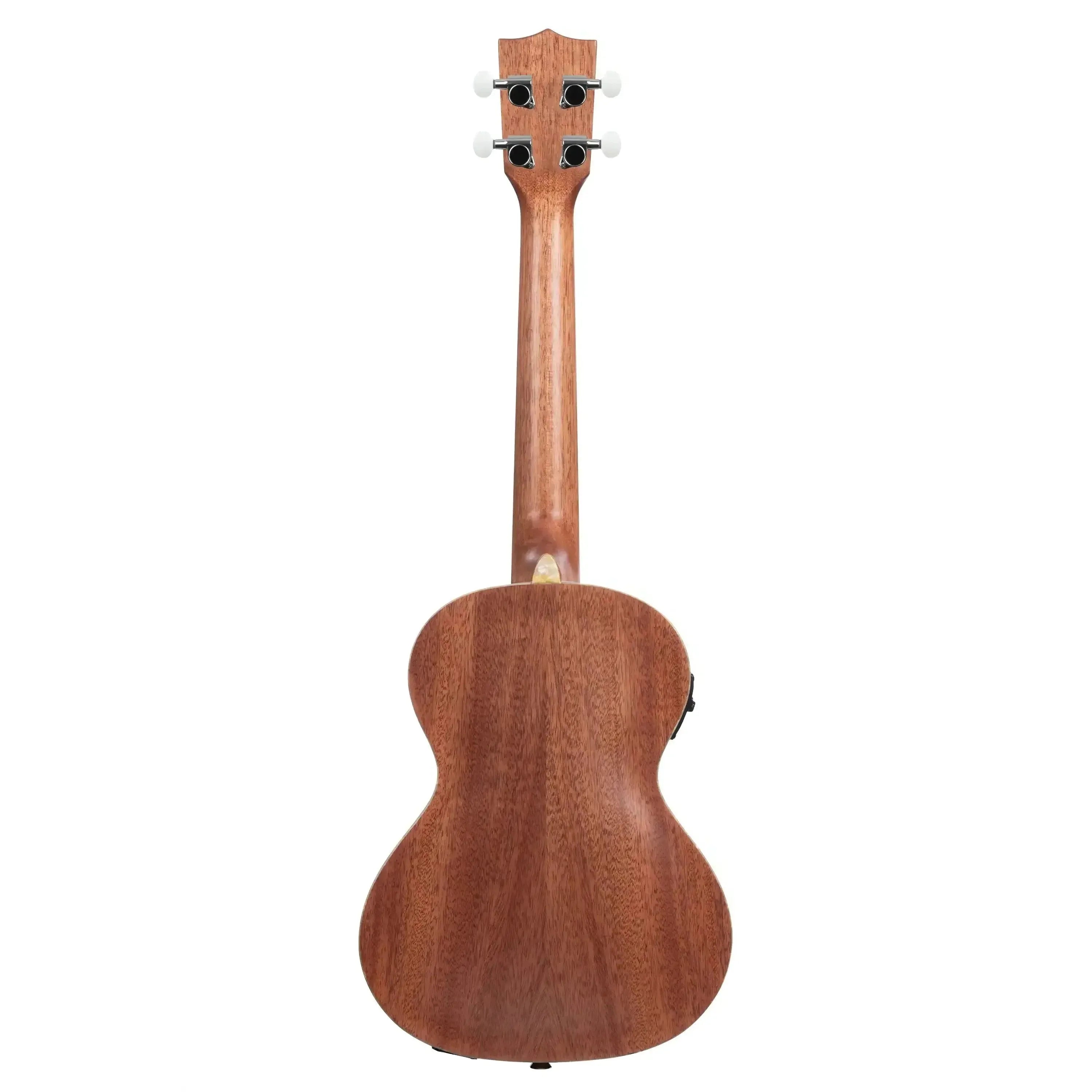 Back of a Kala JTE-BKGN Brooklyn Green Archtop Tenor Ukulele, showing mahogany wood grain.