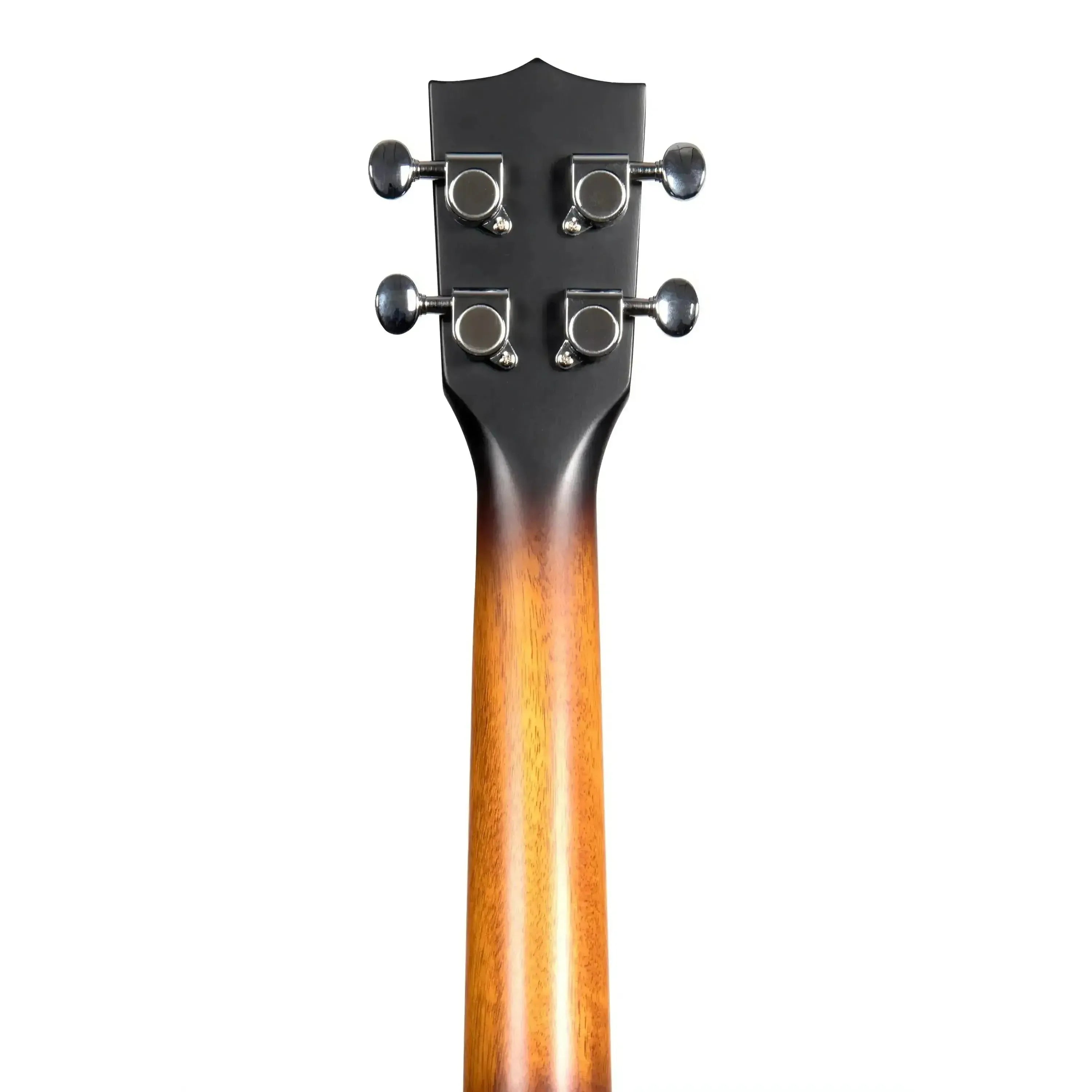 Back of Kala JTE/2TS Tenor Ukulele headstock and mahogany neck with sunburst finish and tuning pegs.