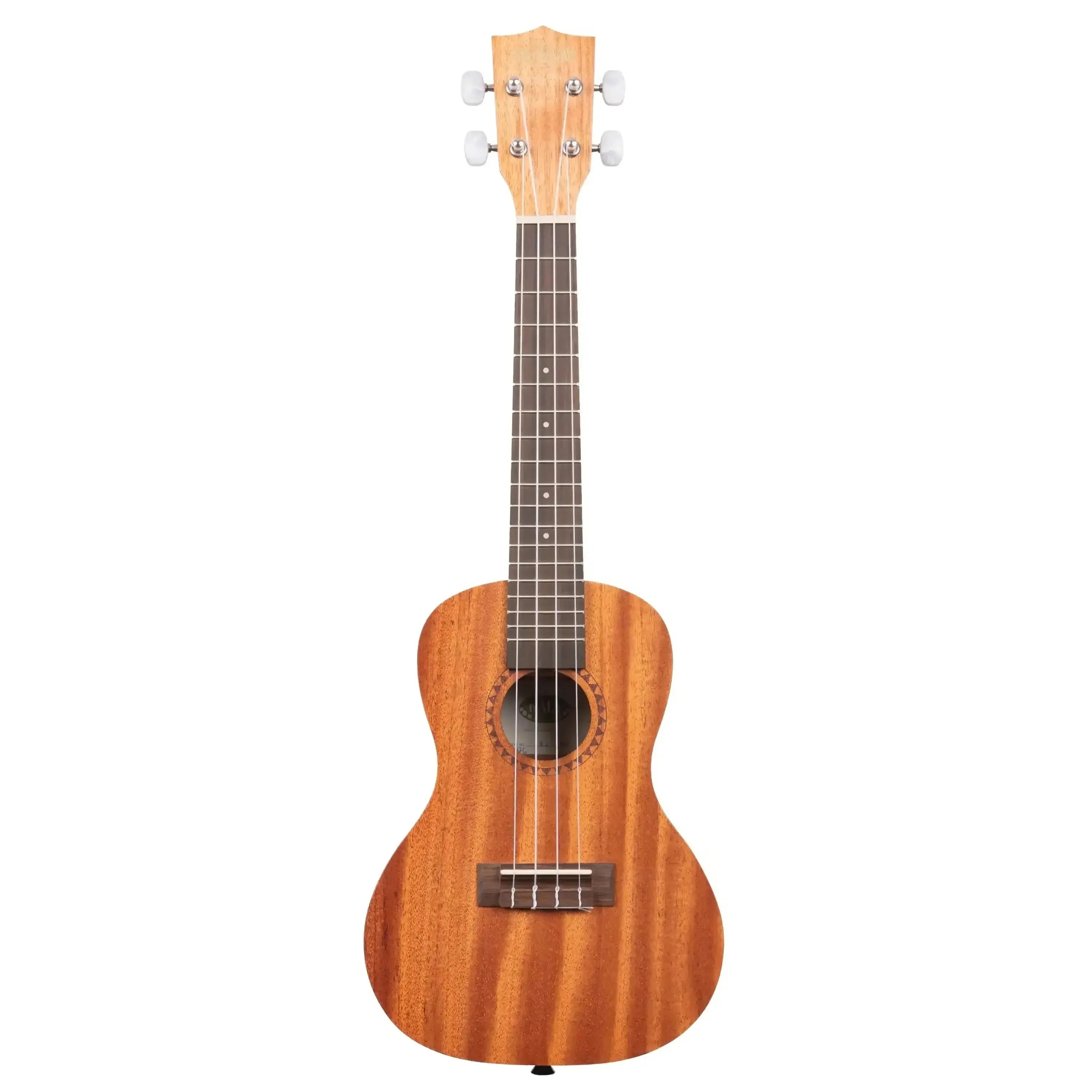 Kala KA-15C concert ukulele with satin mahogany body, rosewood fingerboard, and white tuning pegs.