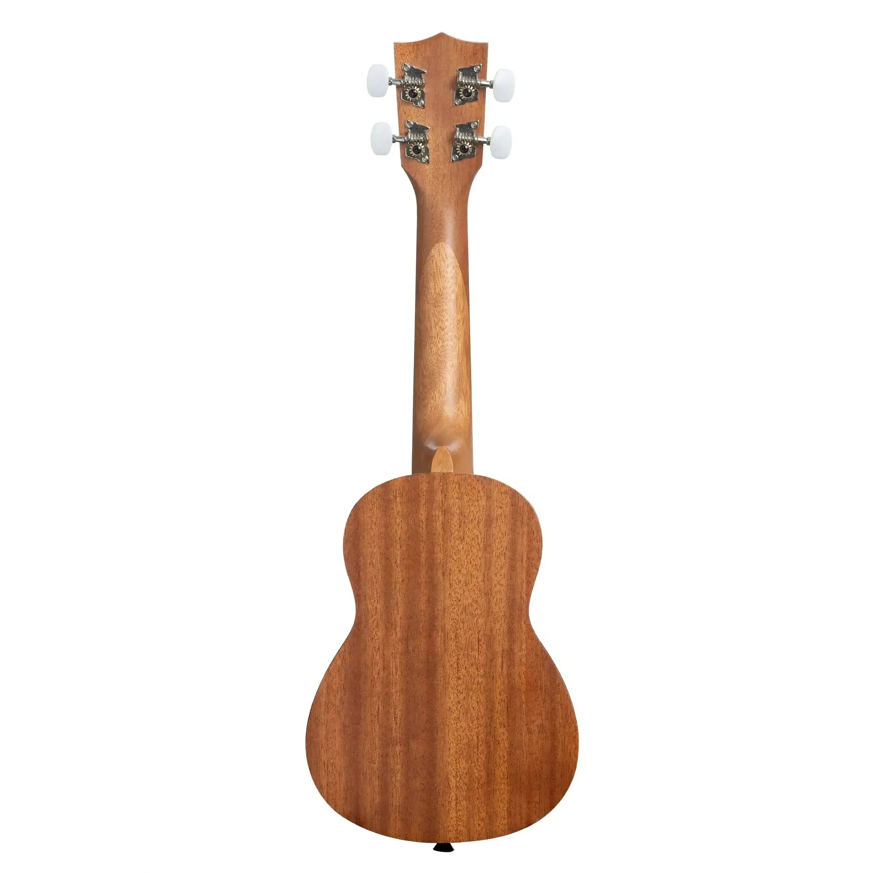 Kala KA-15S-S Soprano Ukulele, back view, showing mahogany body, neck, and headstock with white tuners.