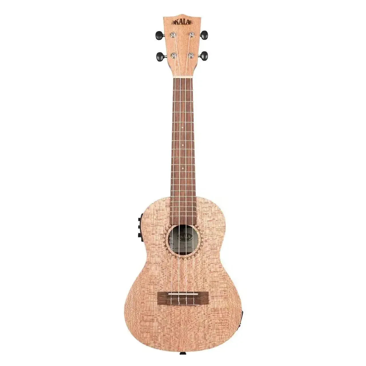 Kala KA-20CE Concert Ukulele with burled Meranti wood, satin finish, and EQ controls.