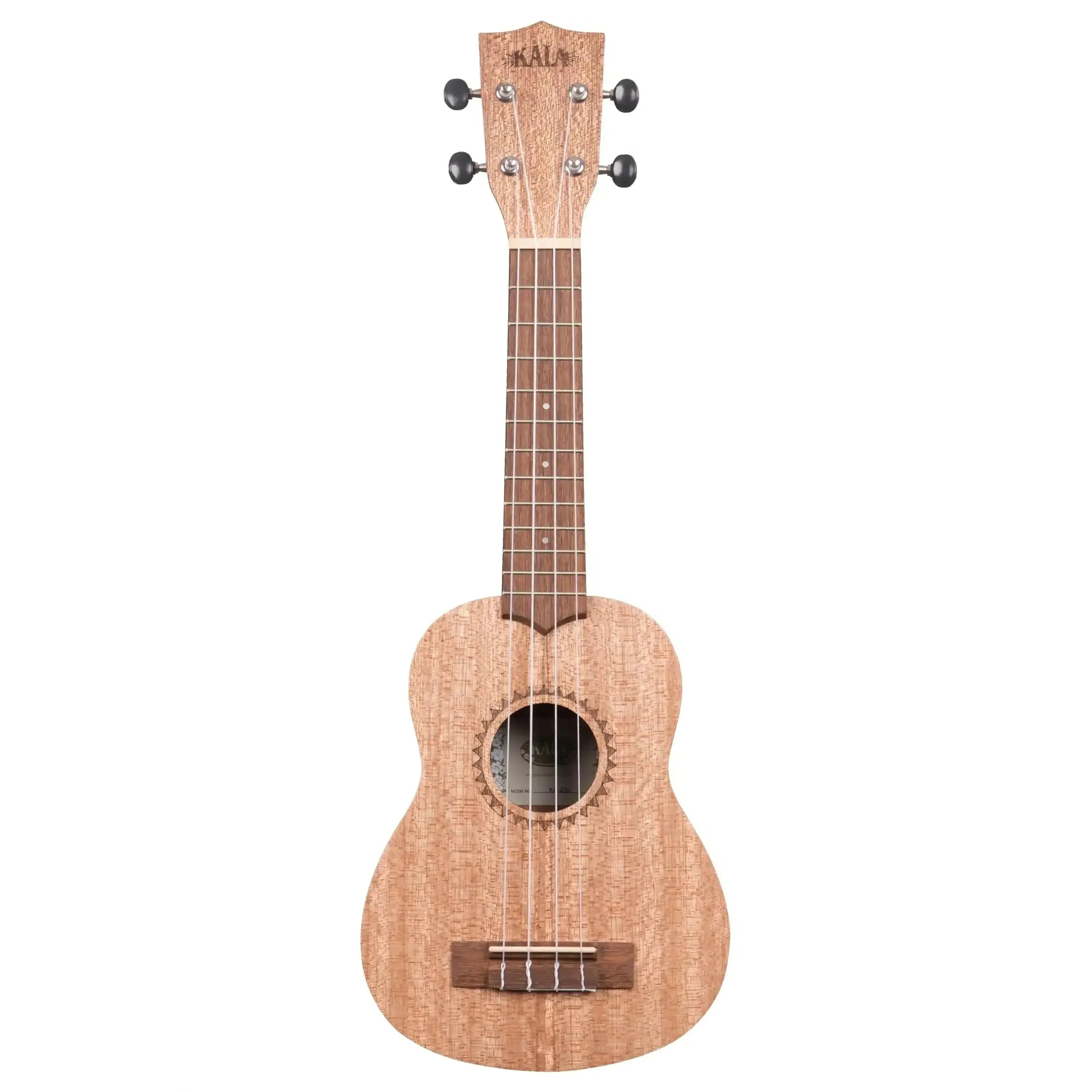 Kala KA-20S Burled Meranti Soprano Ukulele with Shark Teeth rosette and satin finish.
