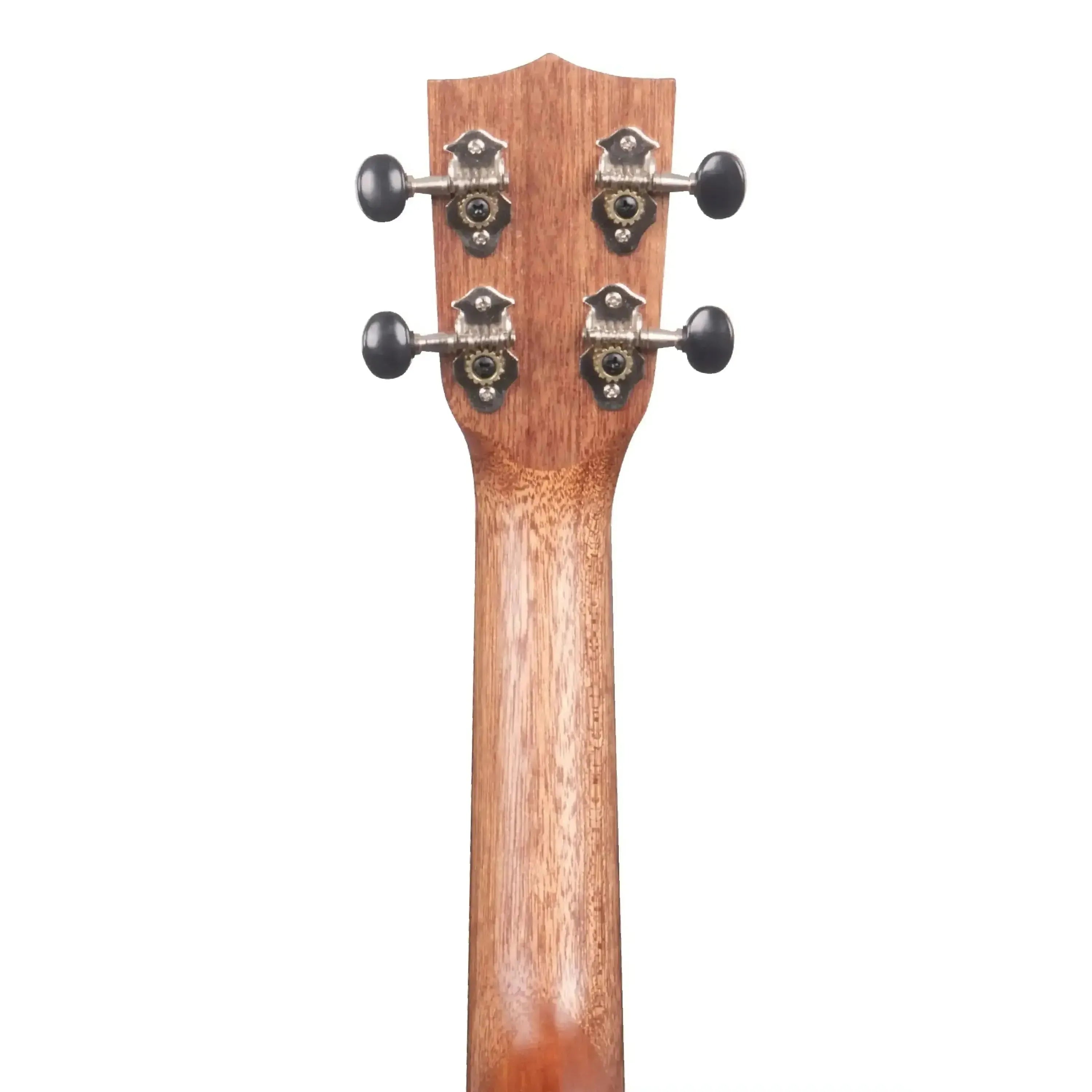 Kala KA-20S Soprano Ukulele headstock and neck, showing black tuning pegs on burled Meranti wood.