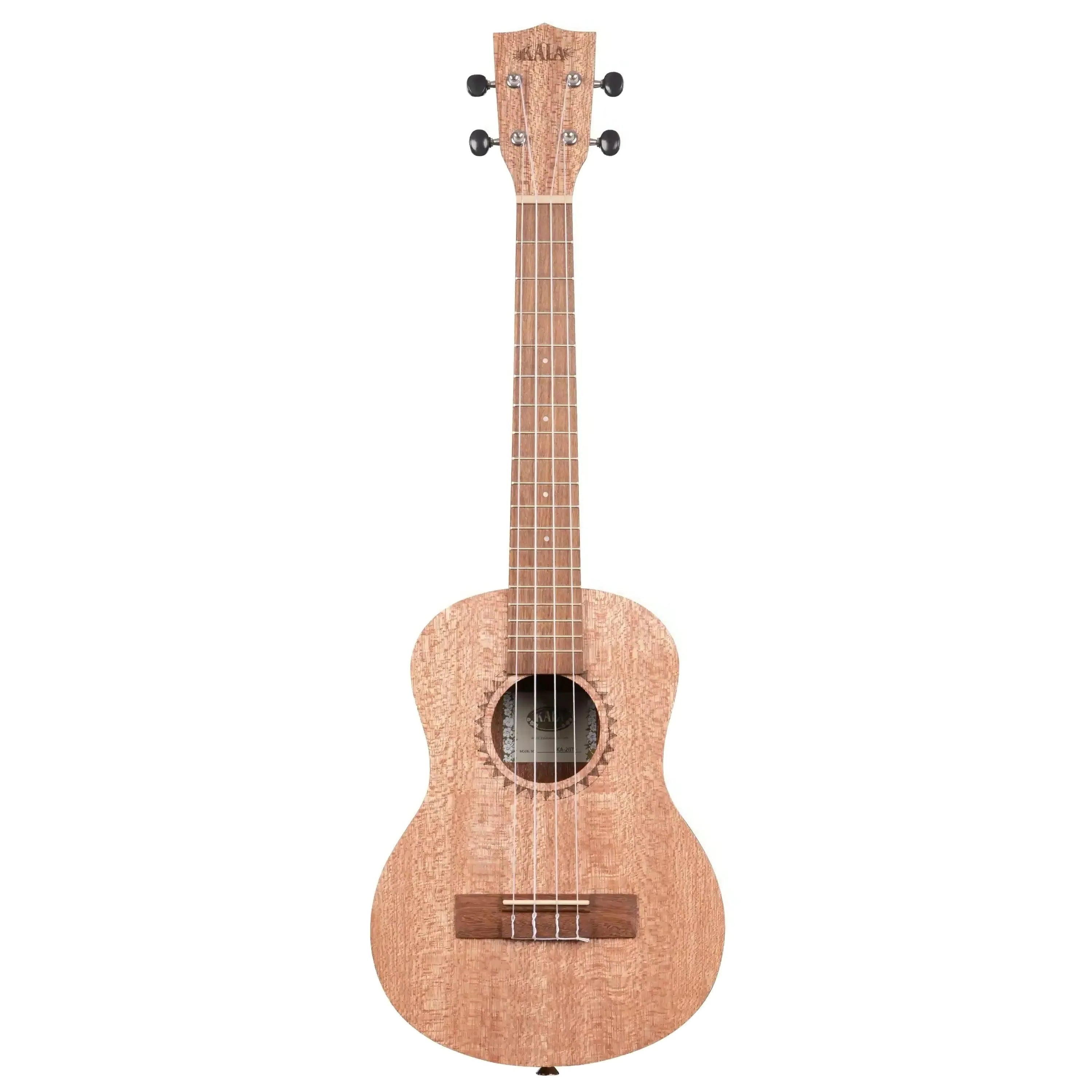 Kala KA-20T Tenor Ukulele with burled Meranti wood body, satin finish, and Polynesian Shark Teeth rosette.