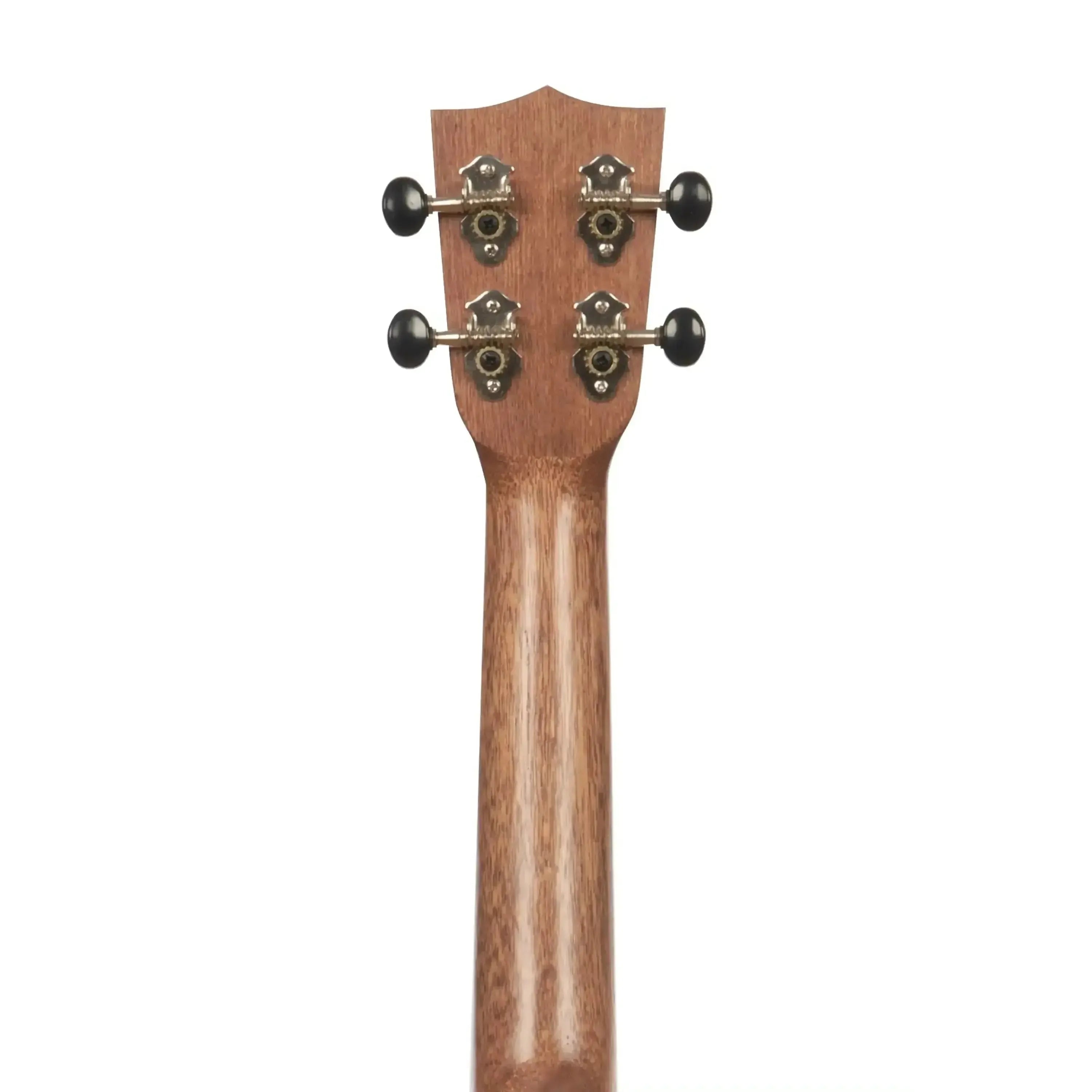 Back of Kala KA-CB-DECO Cigarbox Concert Ukulele headstock and neck, showing open-gear tuners.