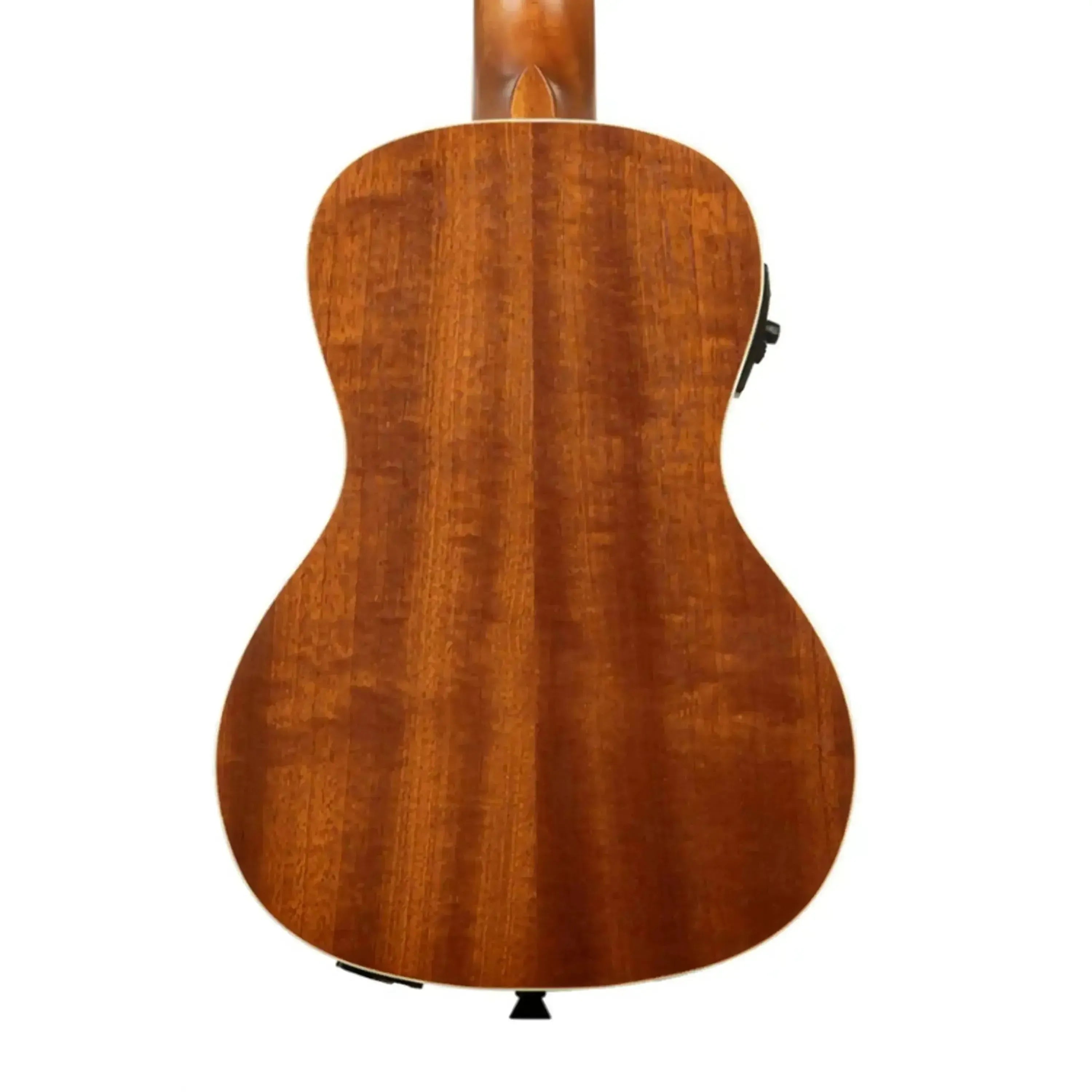 Back of Kala KA-CE Concert Ukulele with satin mahogany finish, cream binding, and EQ controls.