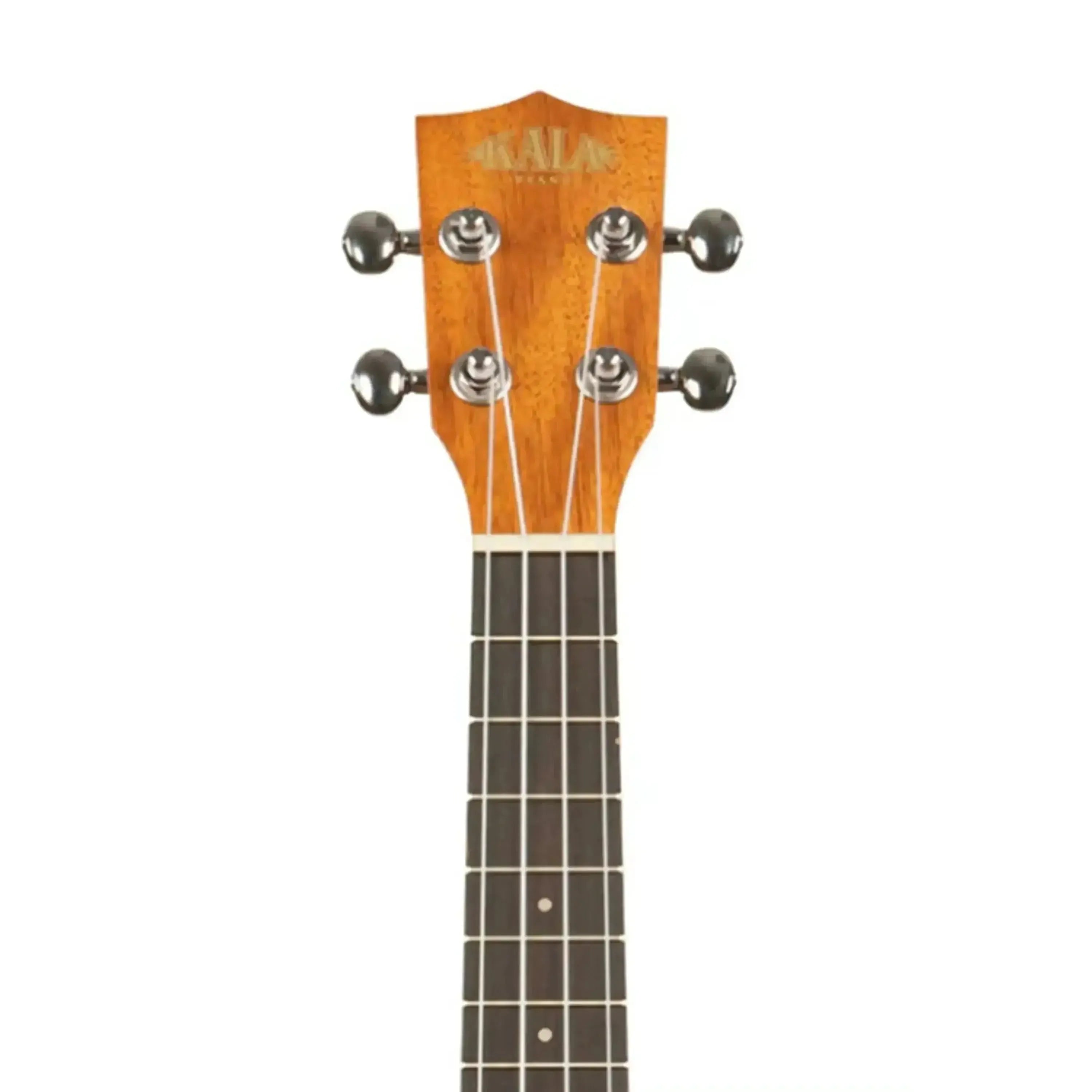 Kala KA-CE concert ukulele headstock and fretboard, mahogany wood with satin finish and chrome tuners.
