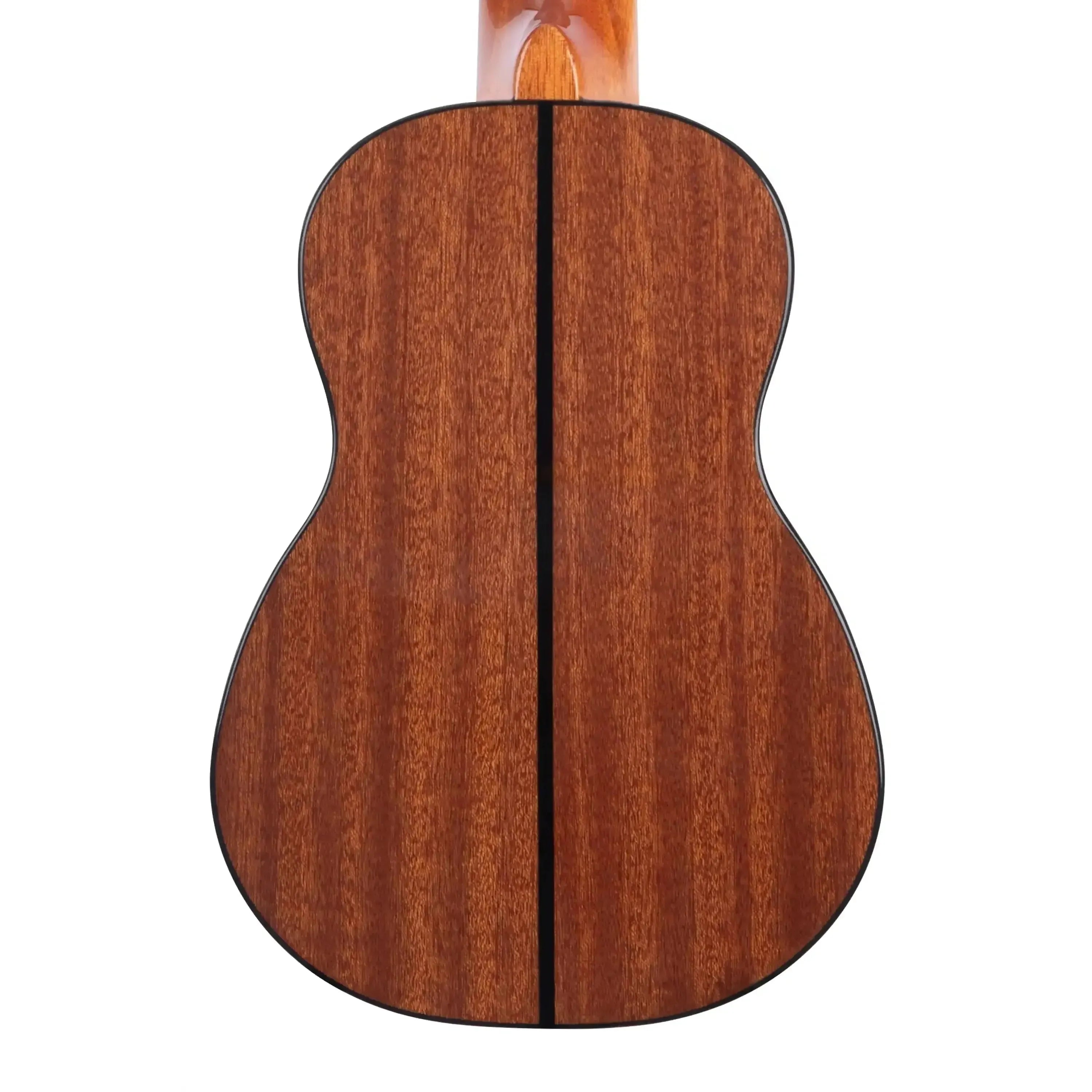 Kala KA-SSLNG Longneck Soprano Ukulele's mahogany back with black binding and center strip.