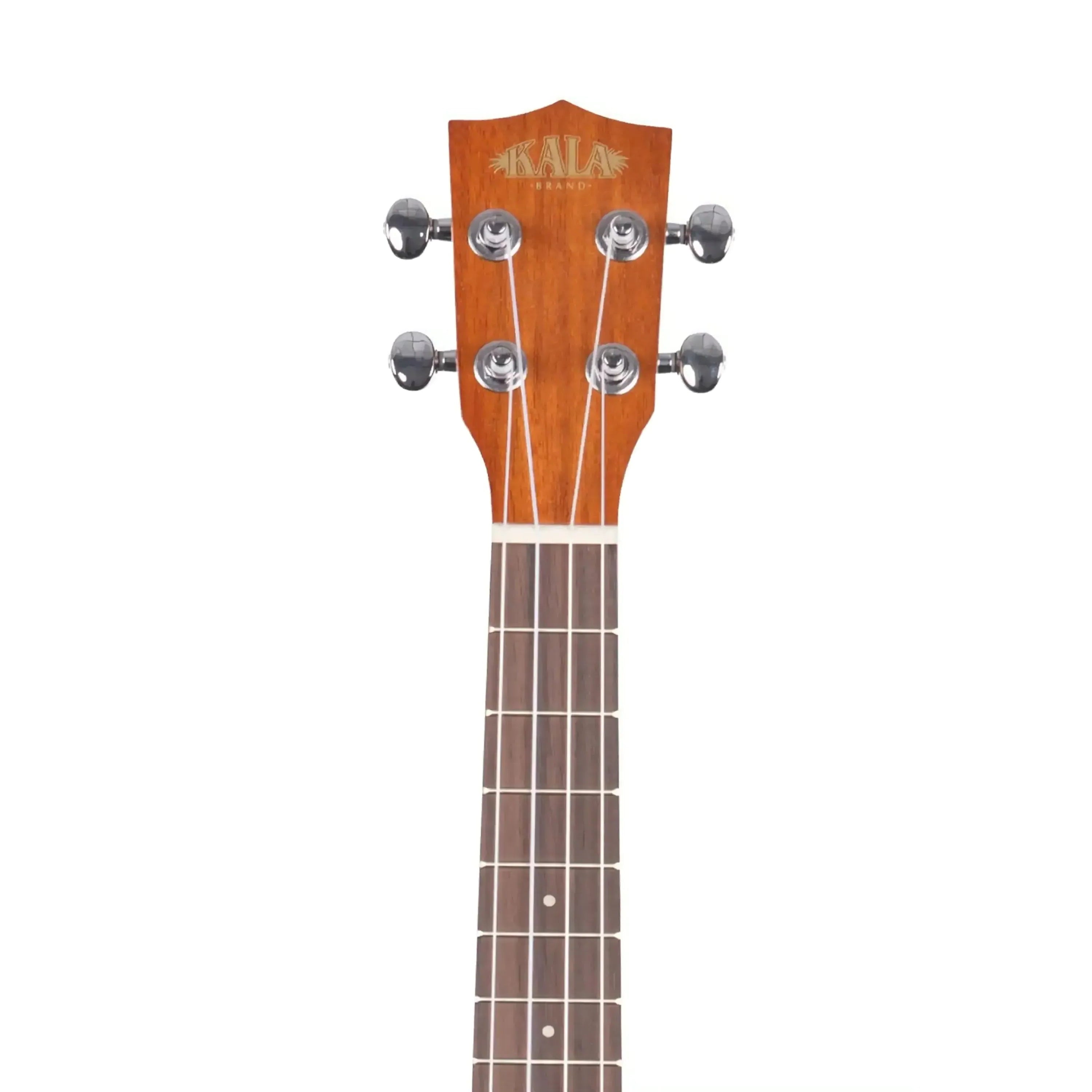 Kala KA-TE tenor ukulele headstock and neck, showing mahogany wood, silver tuners, and Kala logo.