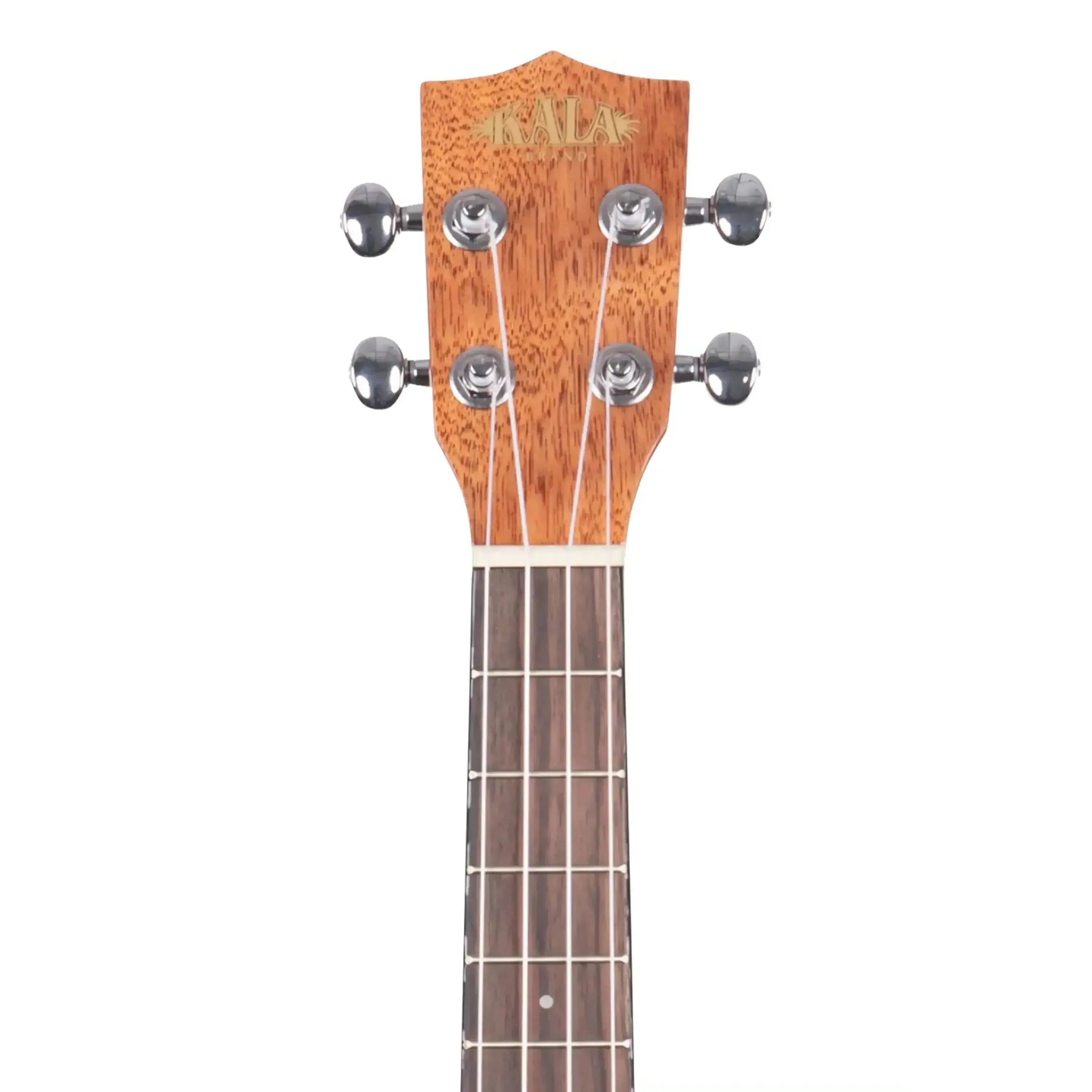 Kala KA-TG mahogany tenor ukulele headstock with chrome tuners and "KALA" logo.