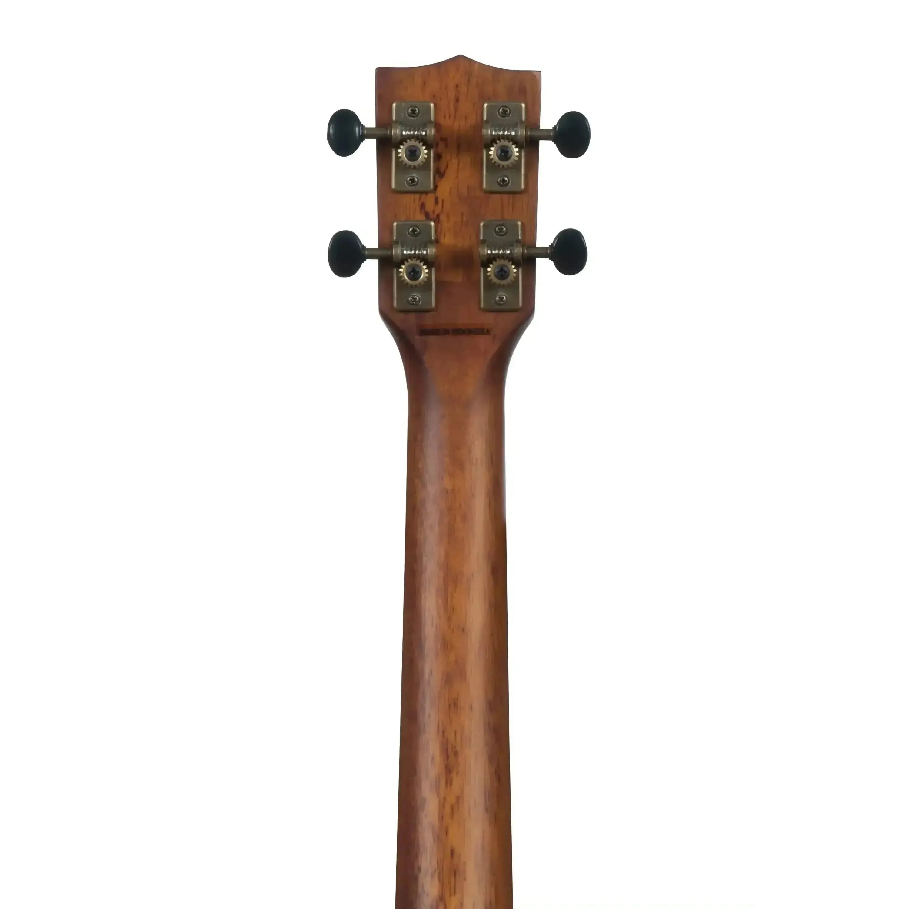 Back of Kala Hawaiian Koa Tenor Ukulele headstock and neck, showing tuners and wood grain.