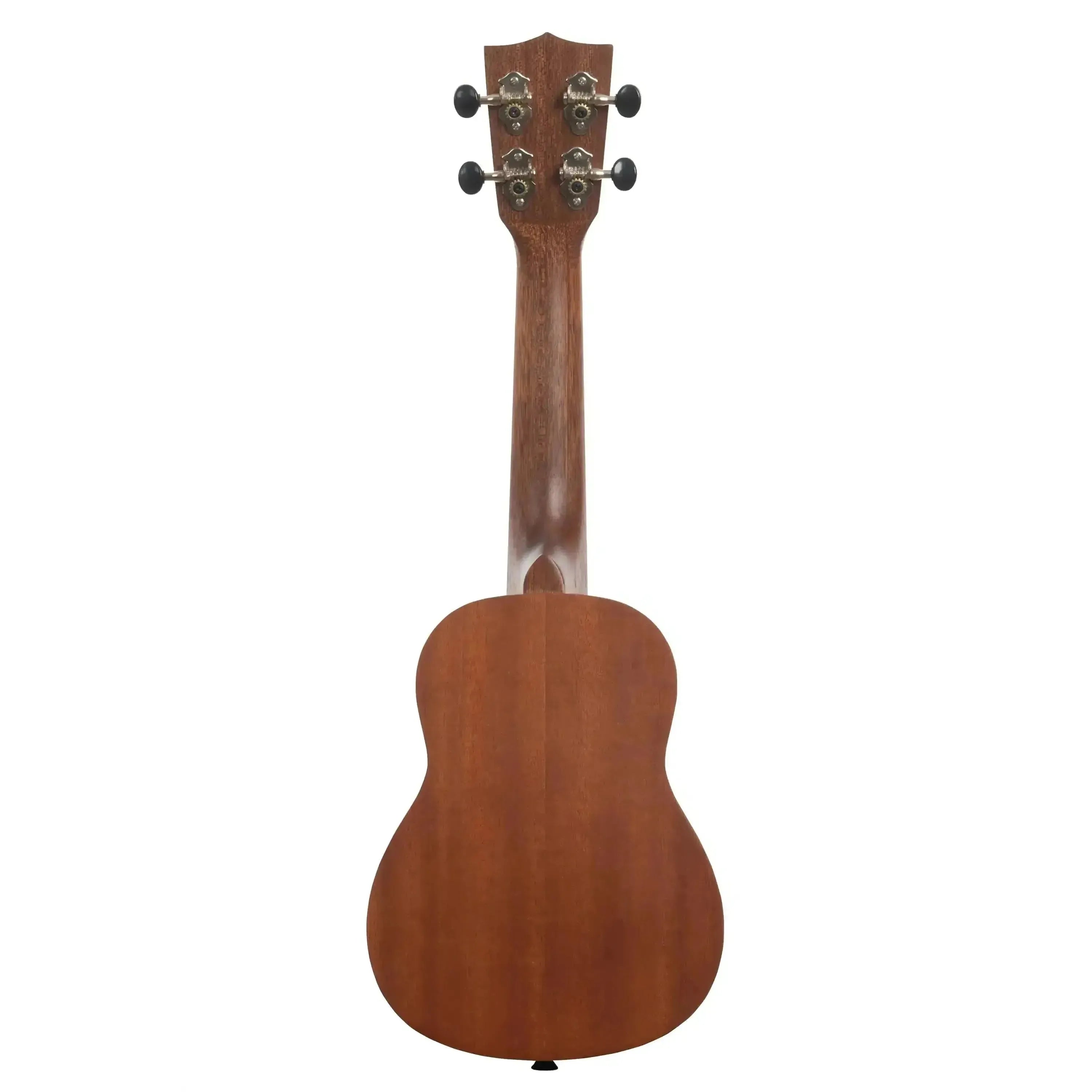 Kala Soprano Ukulele, back view, mahogany body with satin finish, dark tuning pegs.
