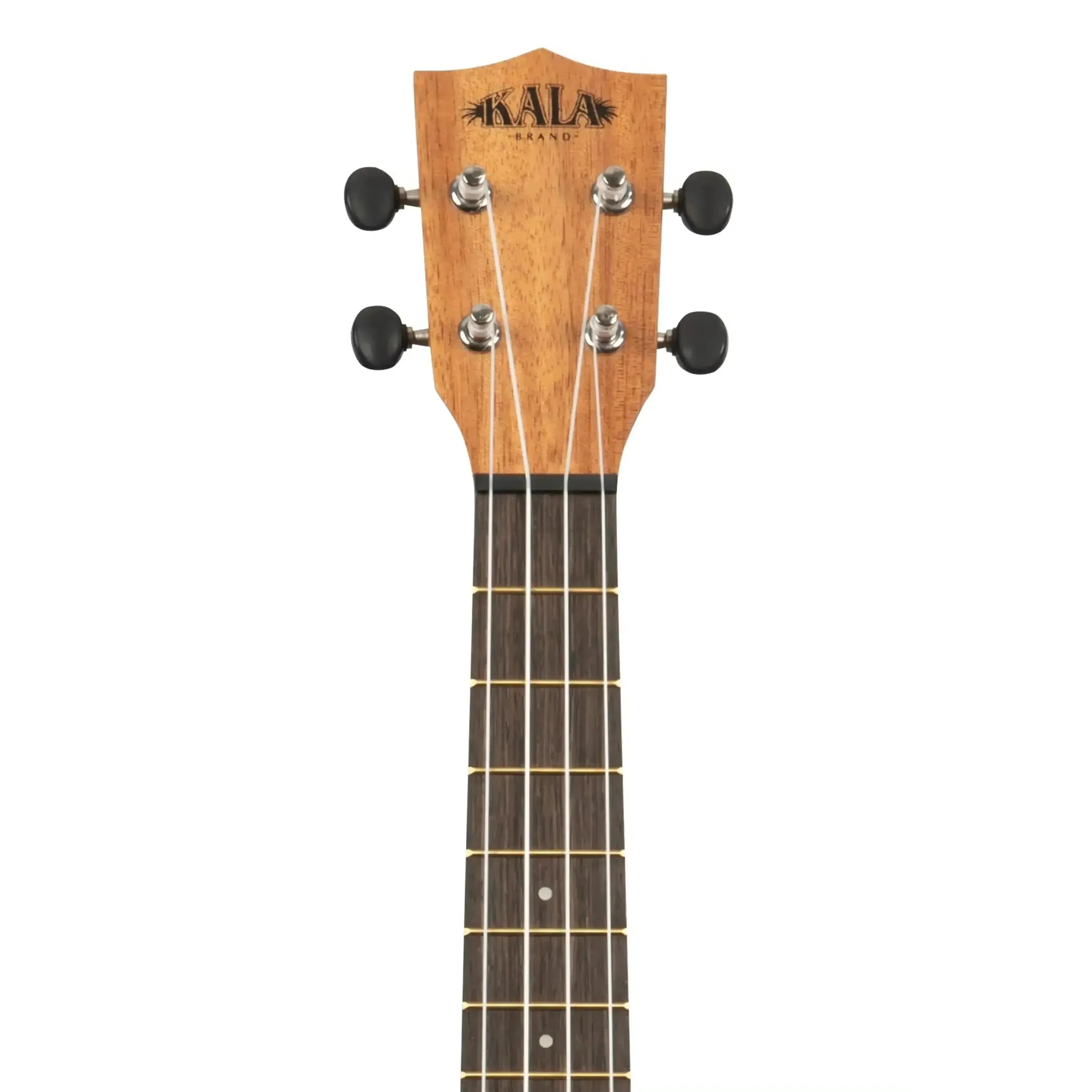 Kala Learn To Play Tenor Ukulele headstock and fretboard, mahogany with black tuners.