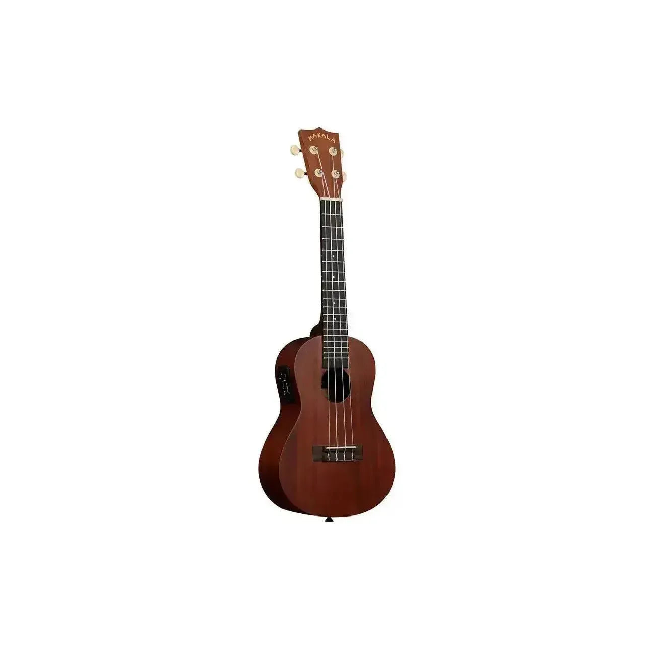 Kala Makala MK-CE mahogany concert ukulele with pickup, dark brown wood, and satin finish.