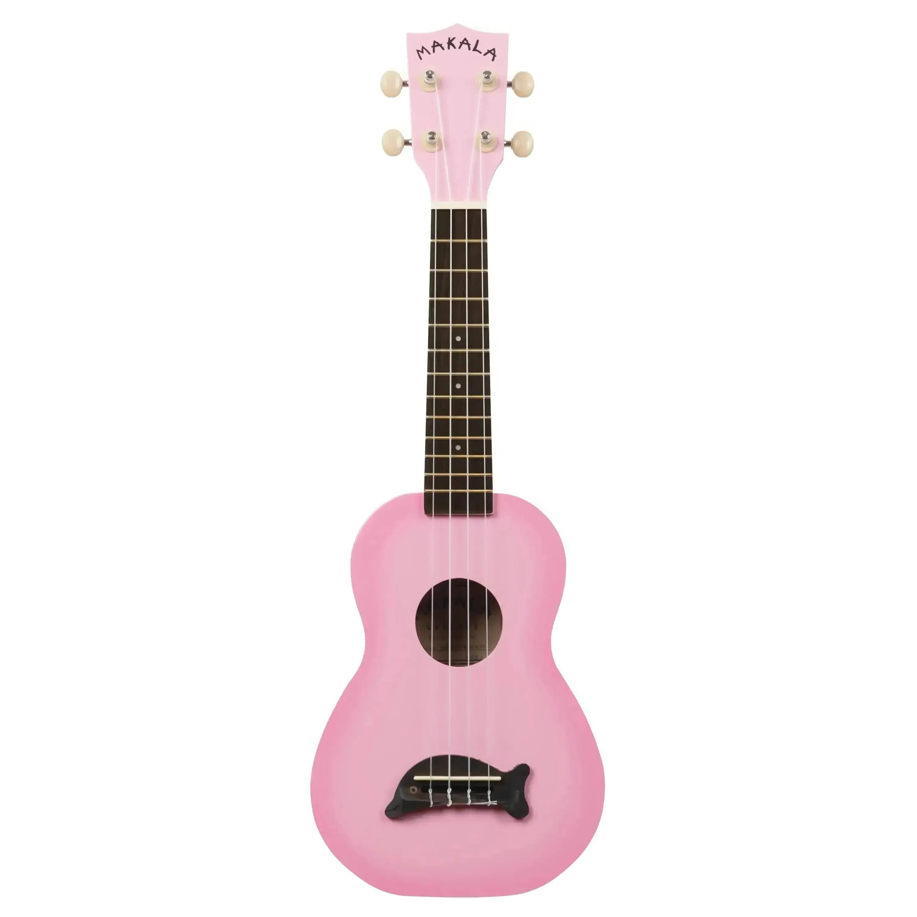 Makala Pink Burst Dolphin Soprano Ukulele with a black dolphin bridge.