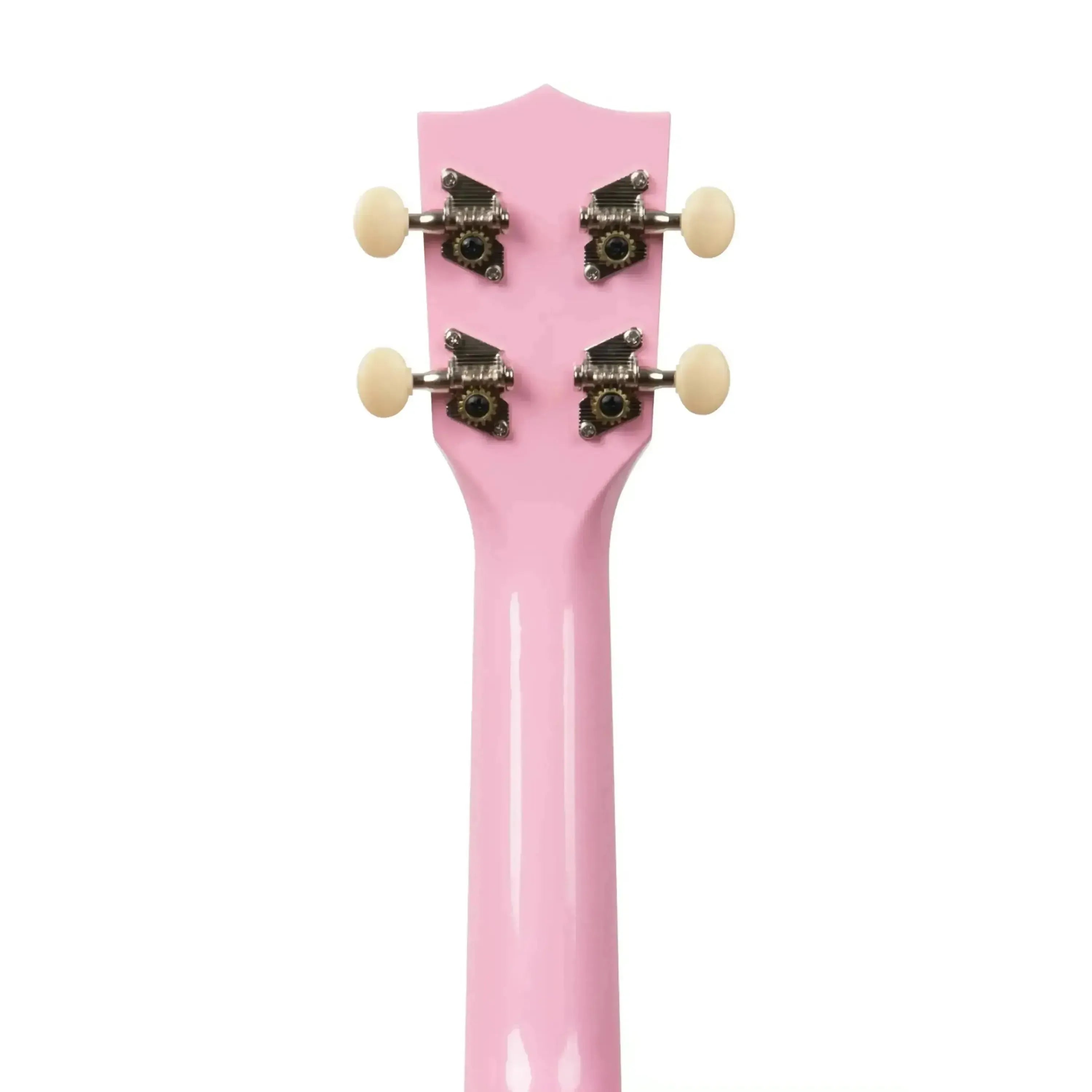 Kala Makala Pink Burst Dolphin Soprano Ukulele headstock and neck, showing tuning pegs.