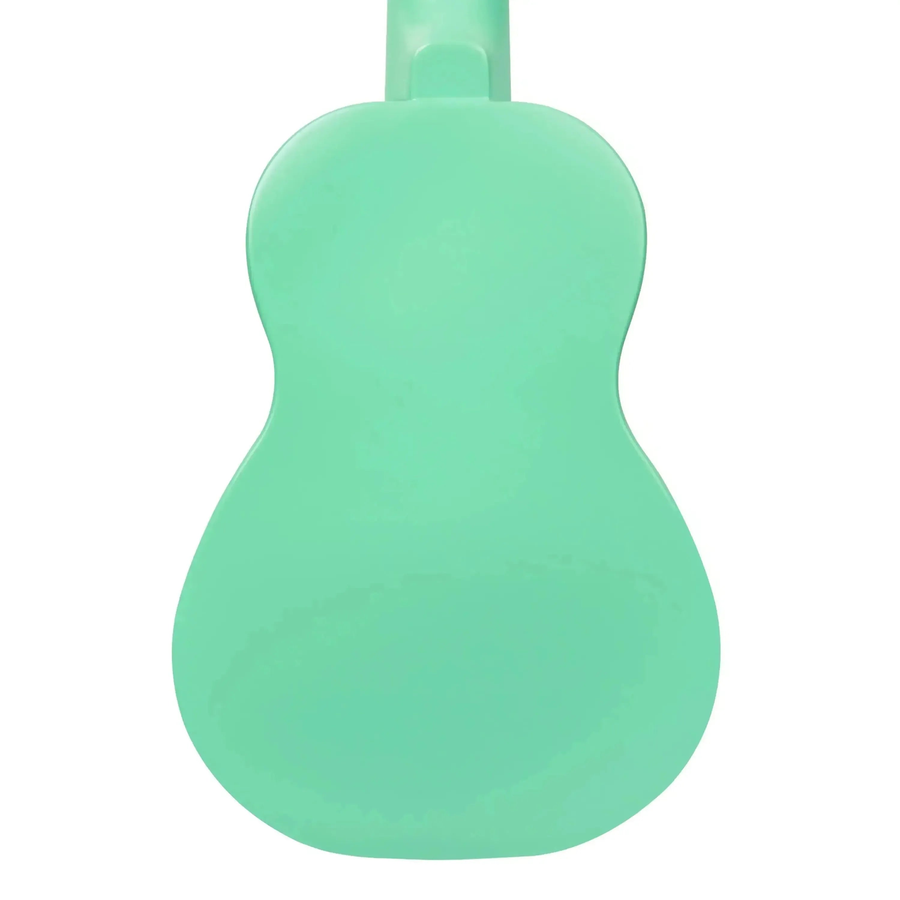 Back of a Kala Makala Surf Green Shark Soprano Ukulele with a matte finish.