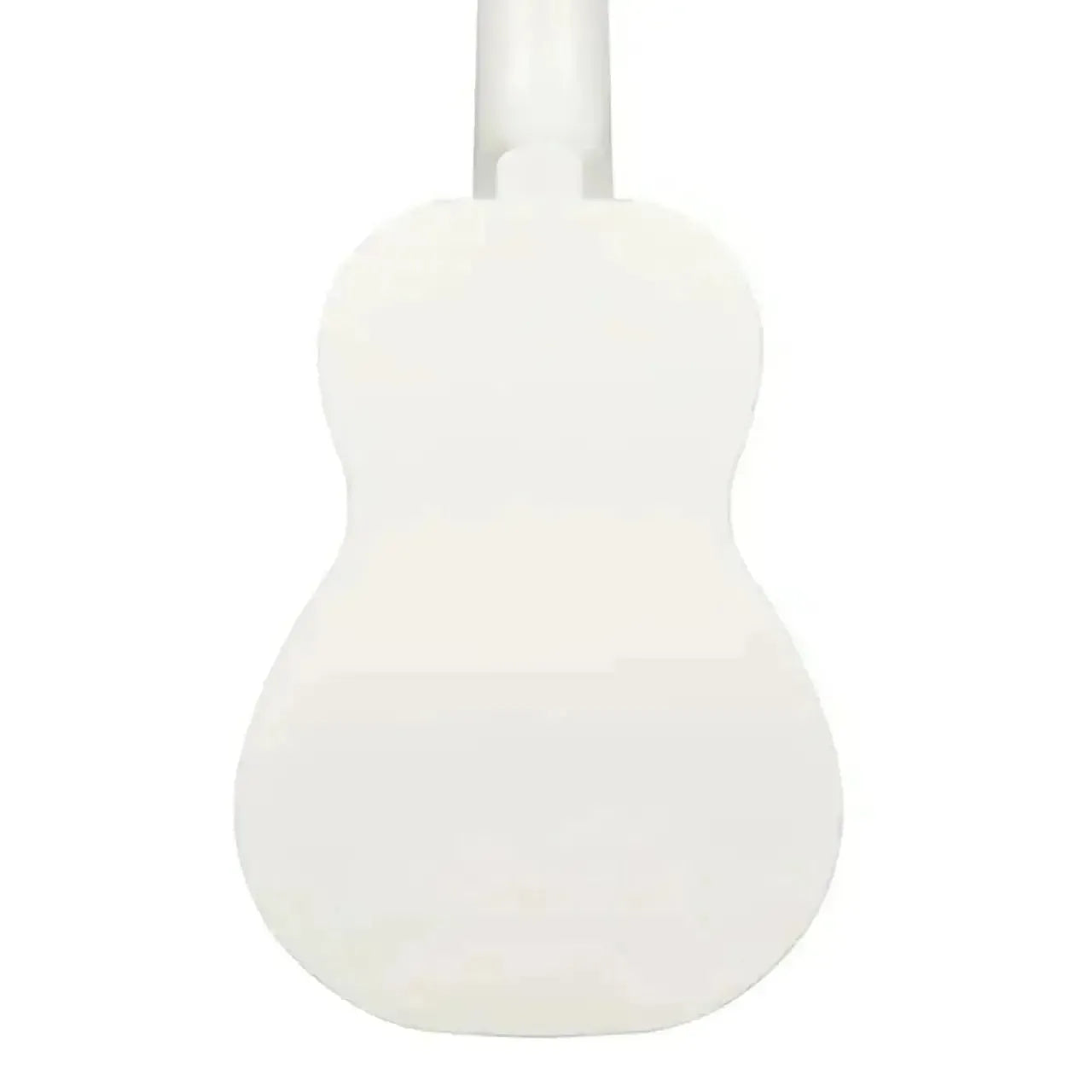 Back of a white Kala Makala Great White Shark Soprano Ukulele with a smooth matte finish.
